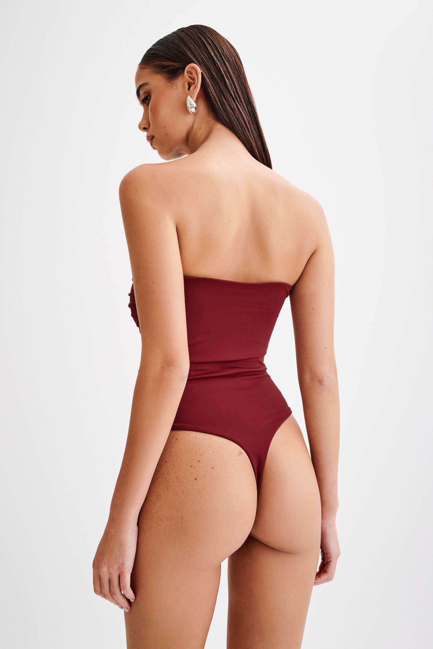 Romina Recycled Nylon Ruched Bodysuit - Wine