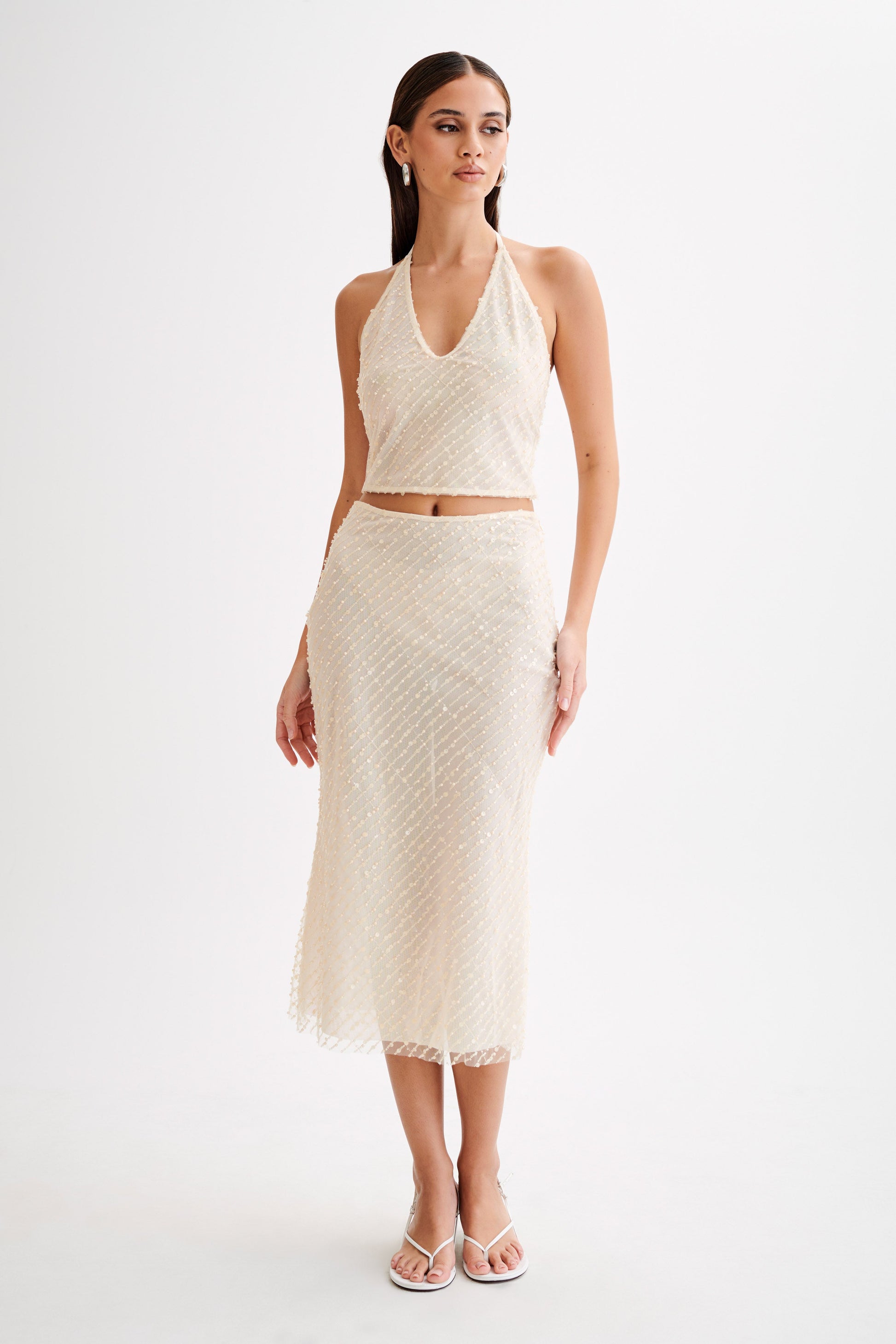 Brynne Sequin Midi Skirt - Buttercream #7
