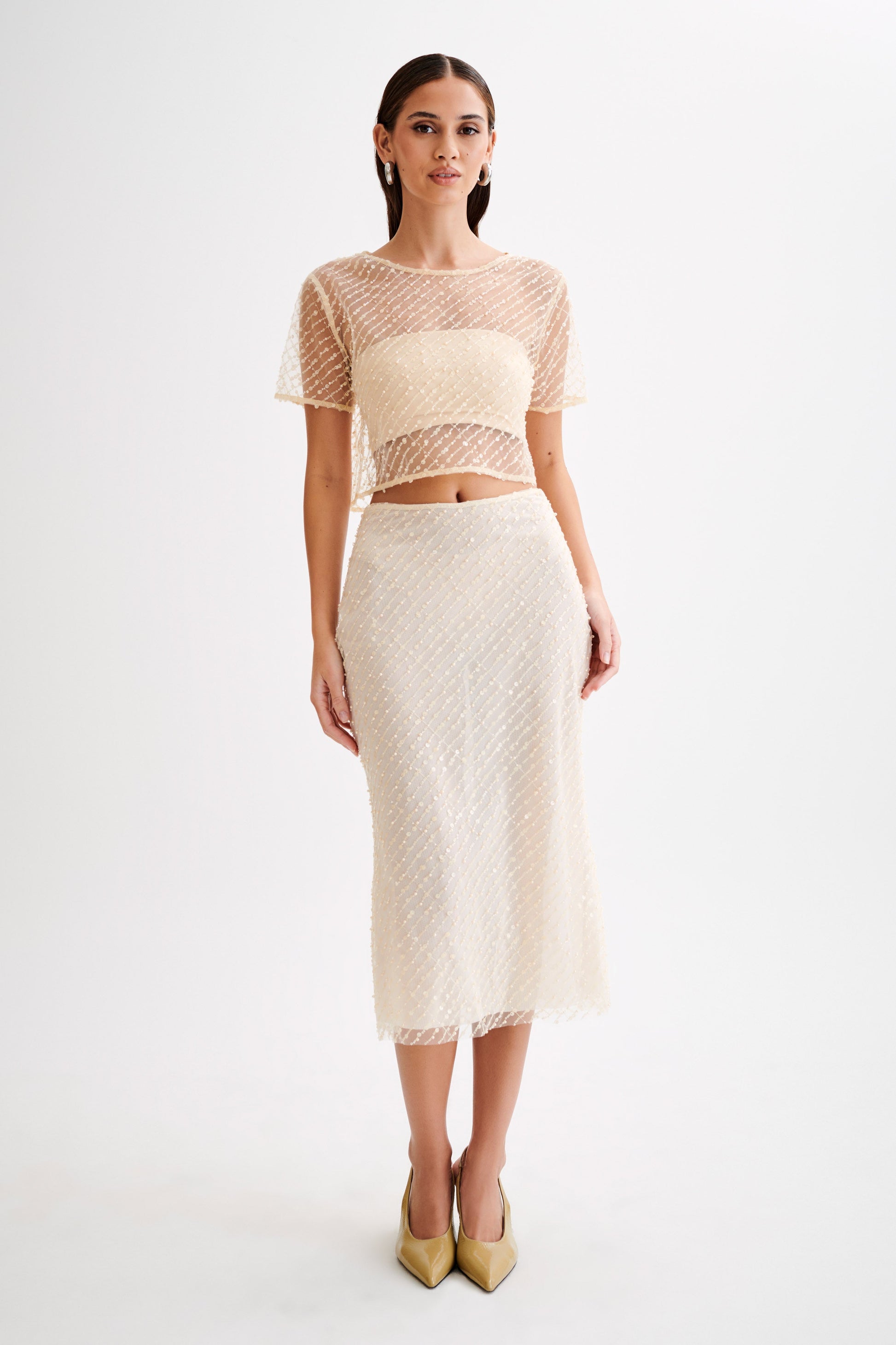 Brynne Sequin Midi Skirt - Buttercream #4