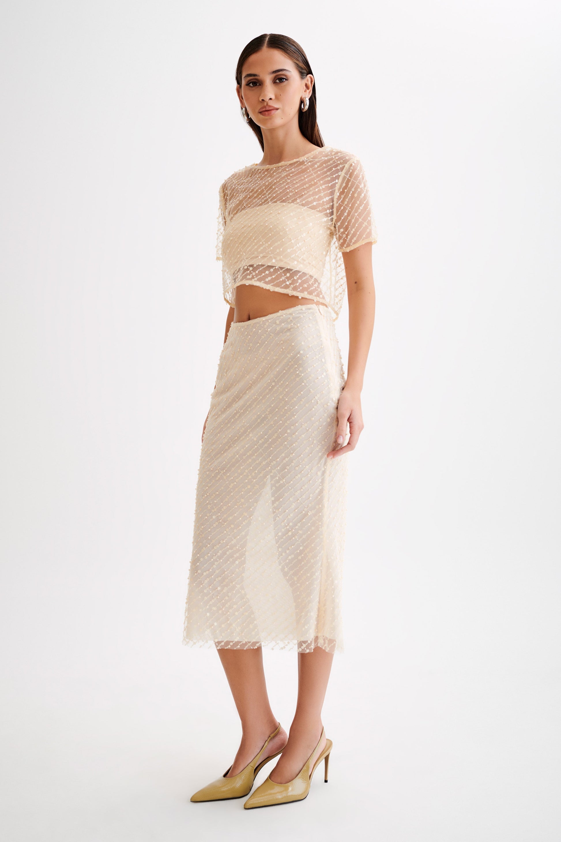 Brynne Sequin Midi Skirt - Buttercream #6