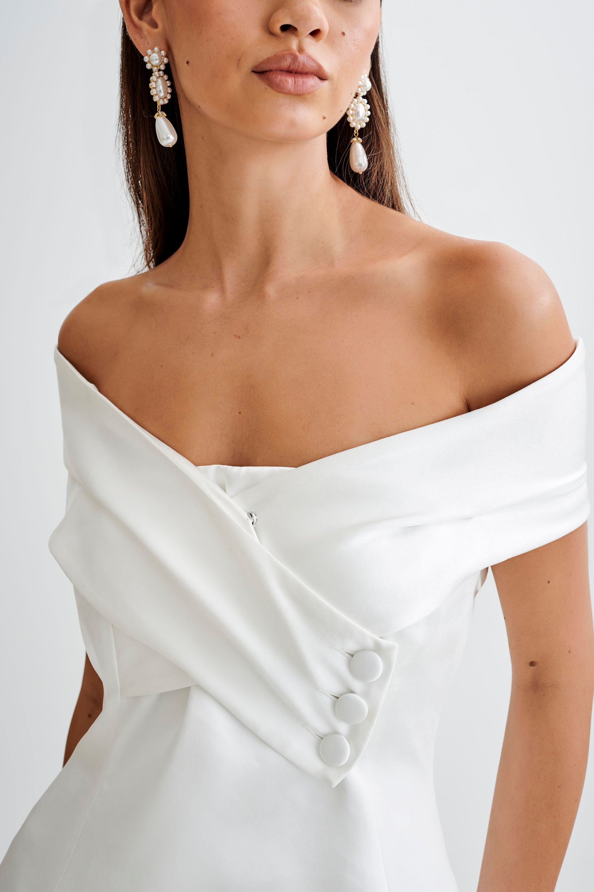 Evita Satin Off Shoulder Mini Dress - White #5
