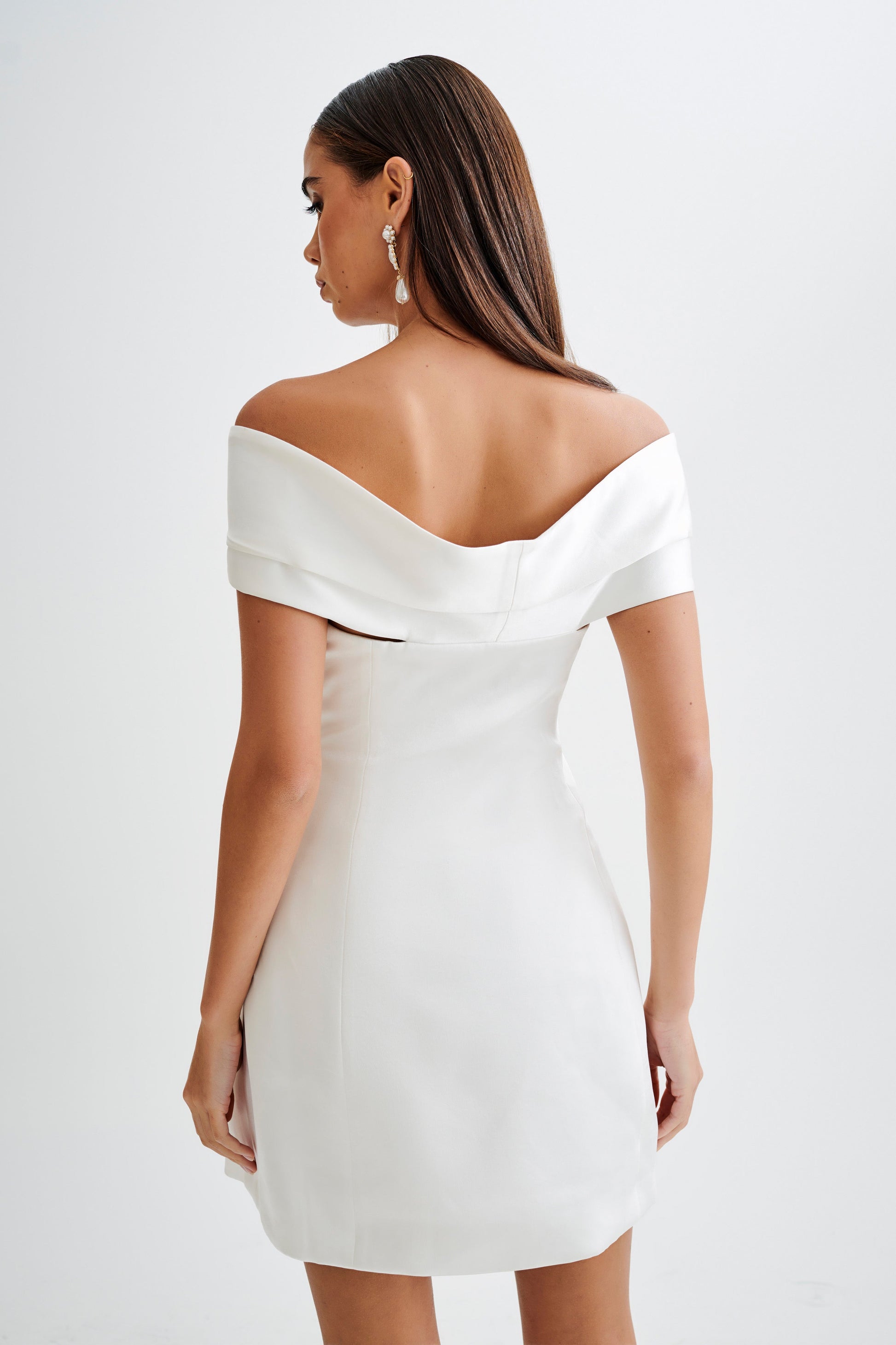 Evita Satin Off Shoulder Mini Dress - White #3