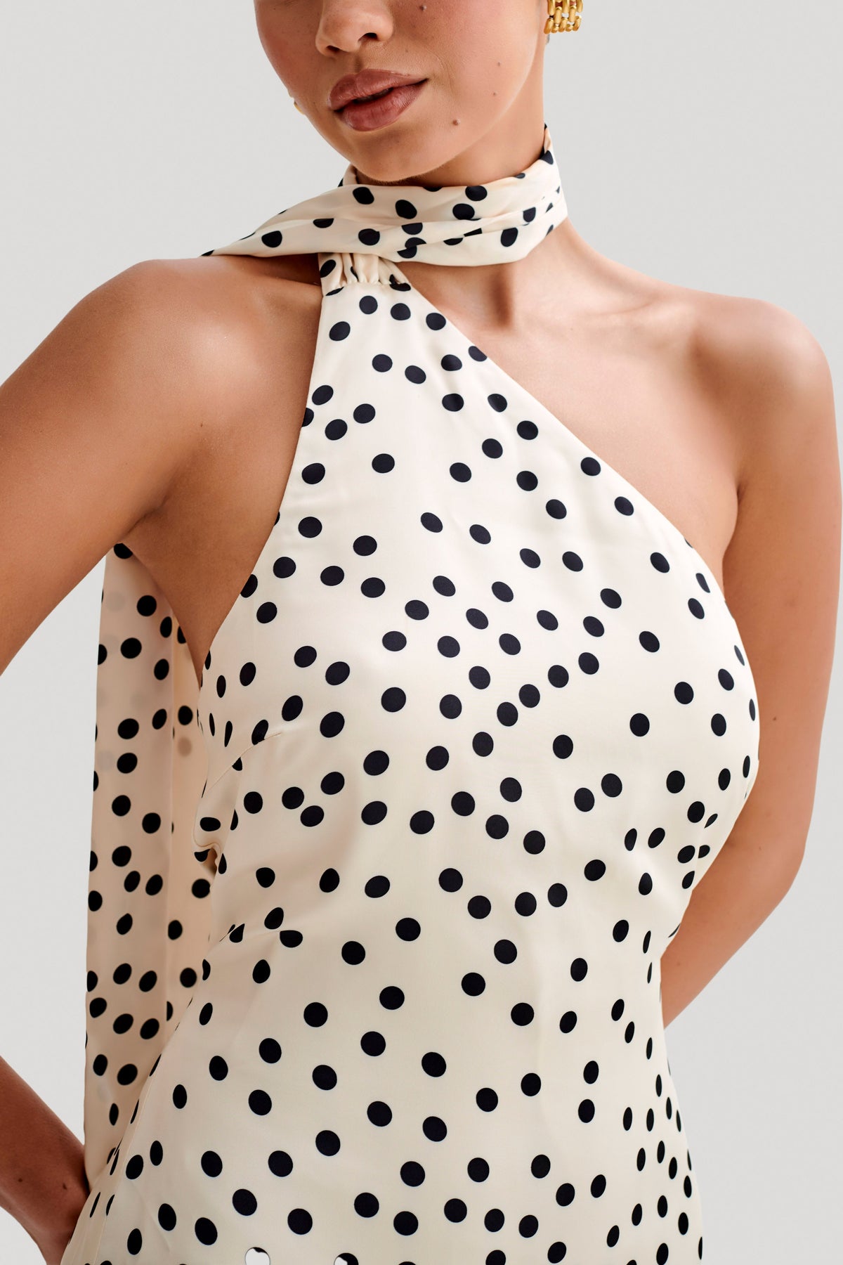 Joan Satin Asymmetrical Mini Dress - Polkadot #3