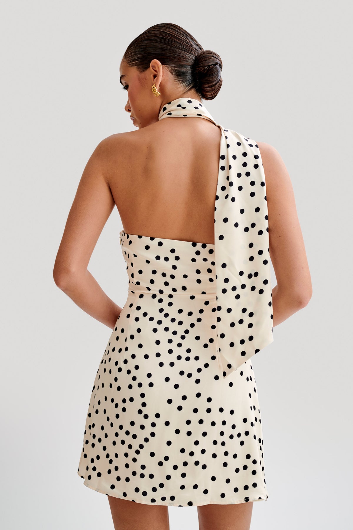 Joan Satin Asymmetrical Mini Dress - Polkadot #4