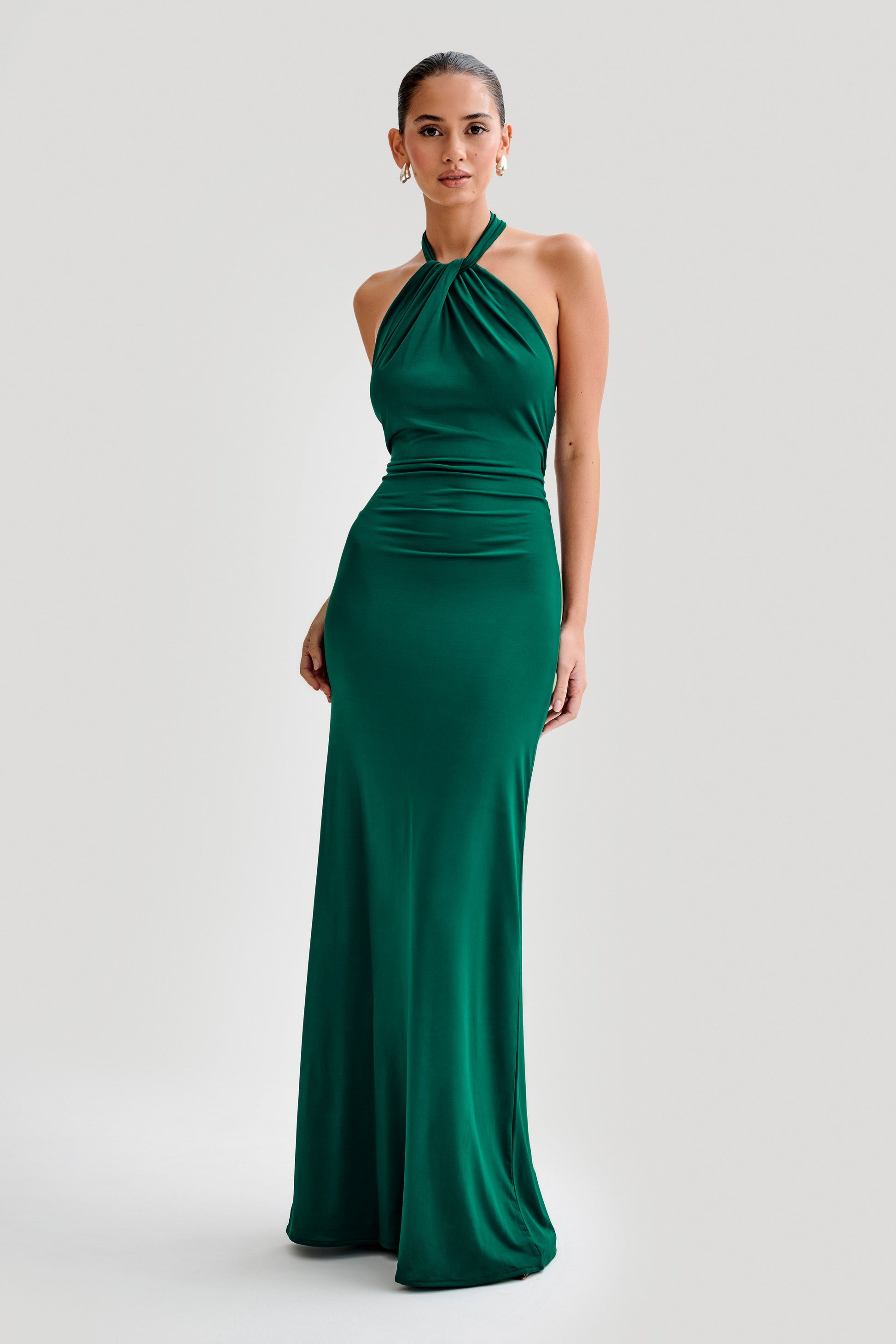 Elyna Slinky Halter Maxi Dress - Forest Green #2