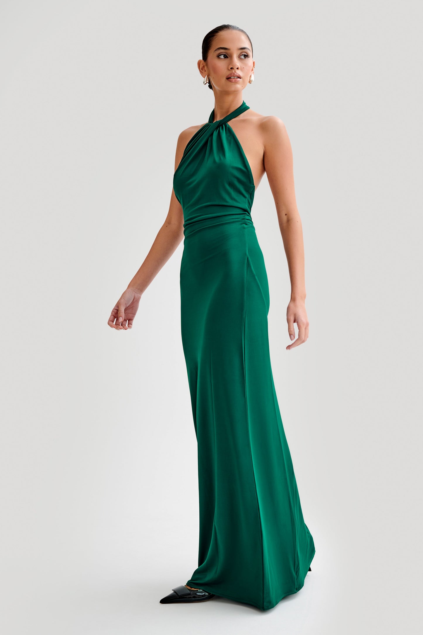 Elyna Slinky Halter Maxi Dress - Forest Green