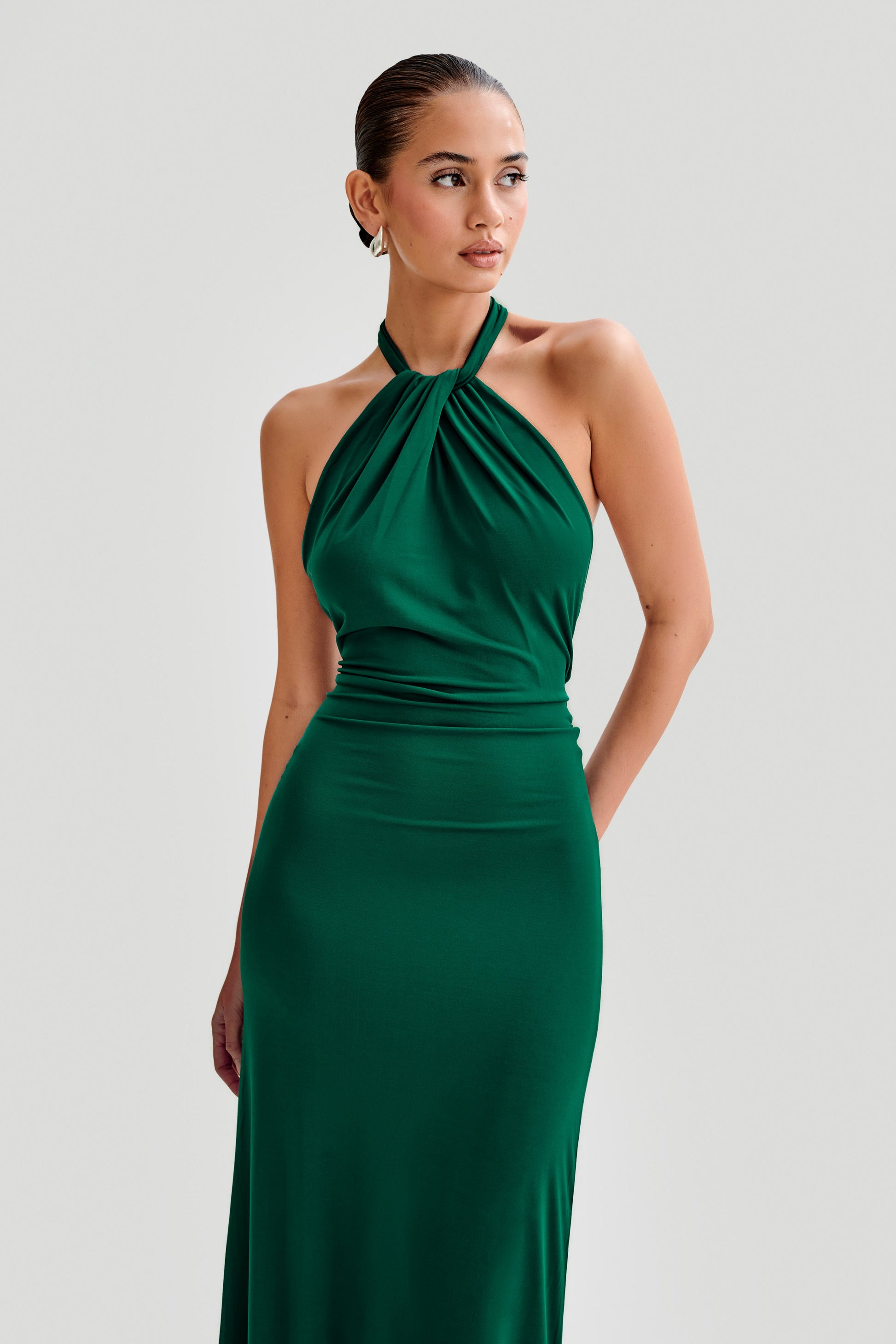 Elyna Slinky Halter Maxi Dress - Forest Green #7