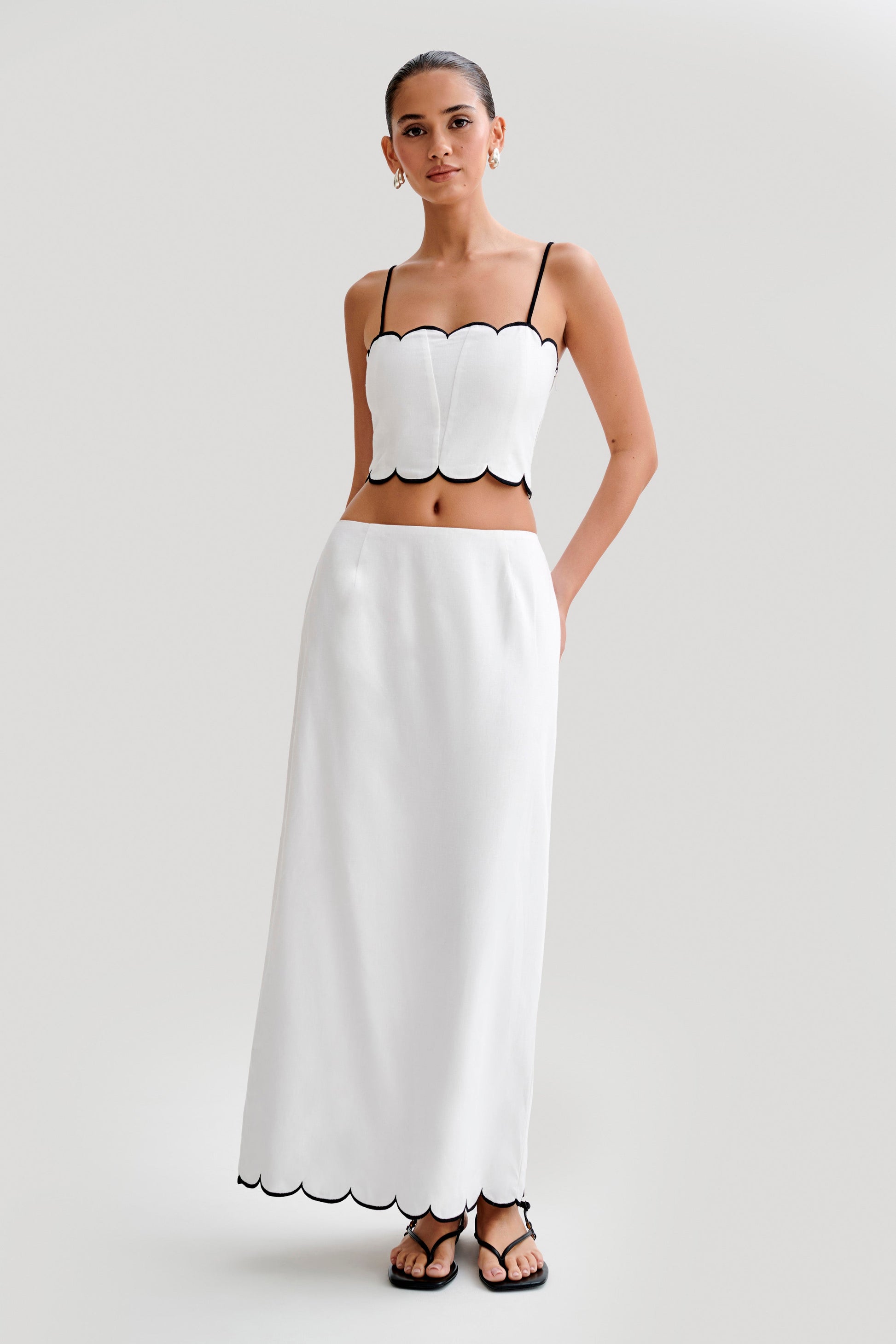 Alessio Scalloped Midi Skirt - Ivory #2