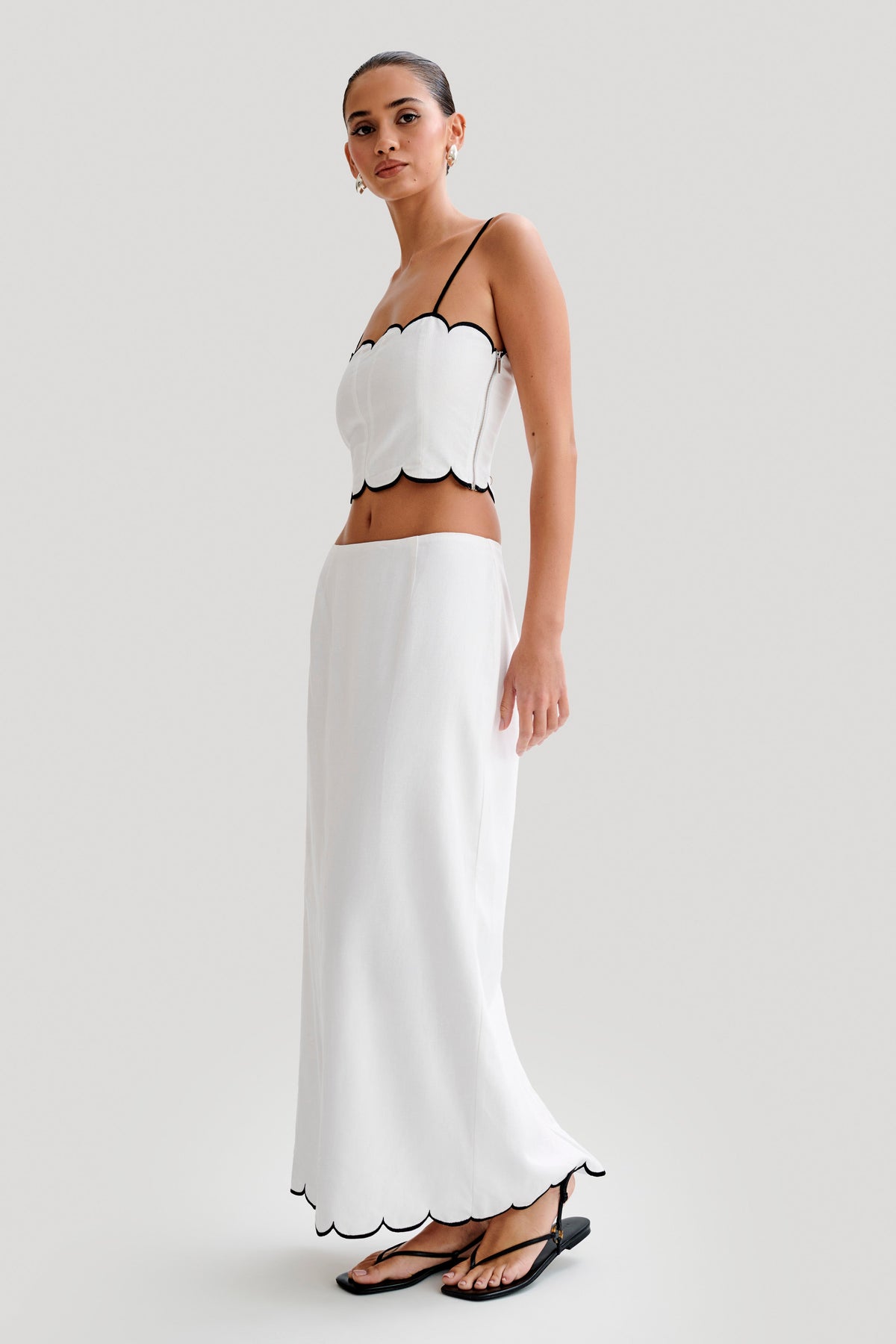 Alessio Scalloped Midi Skirt - Ivory #6