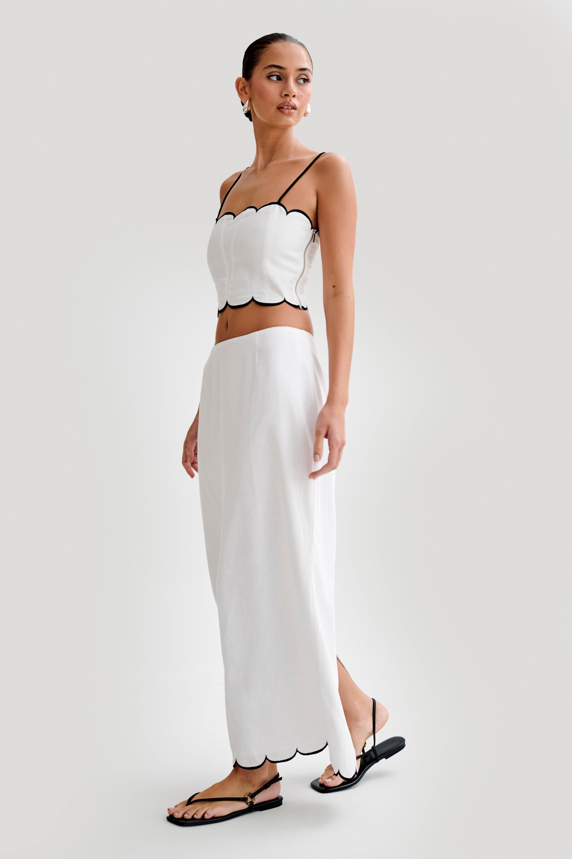 Alessio Scalloped Midi Skirt - Ivory #5