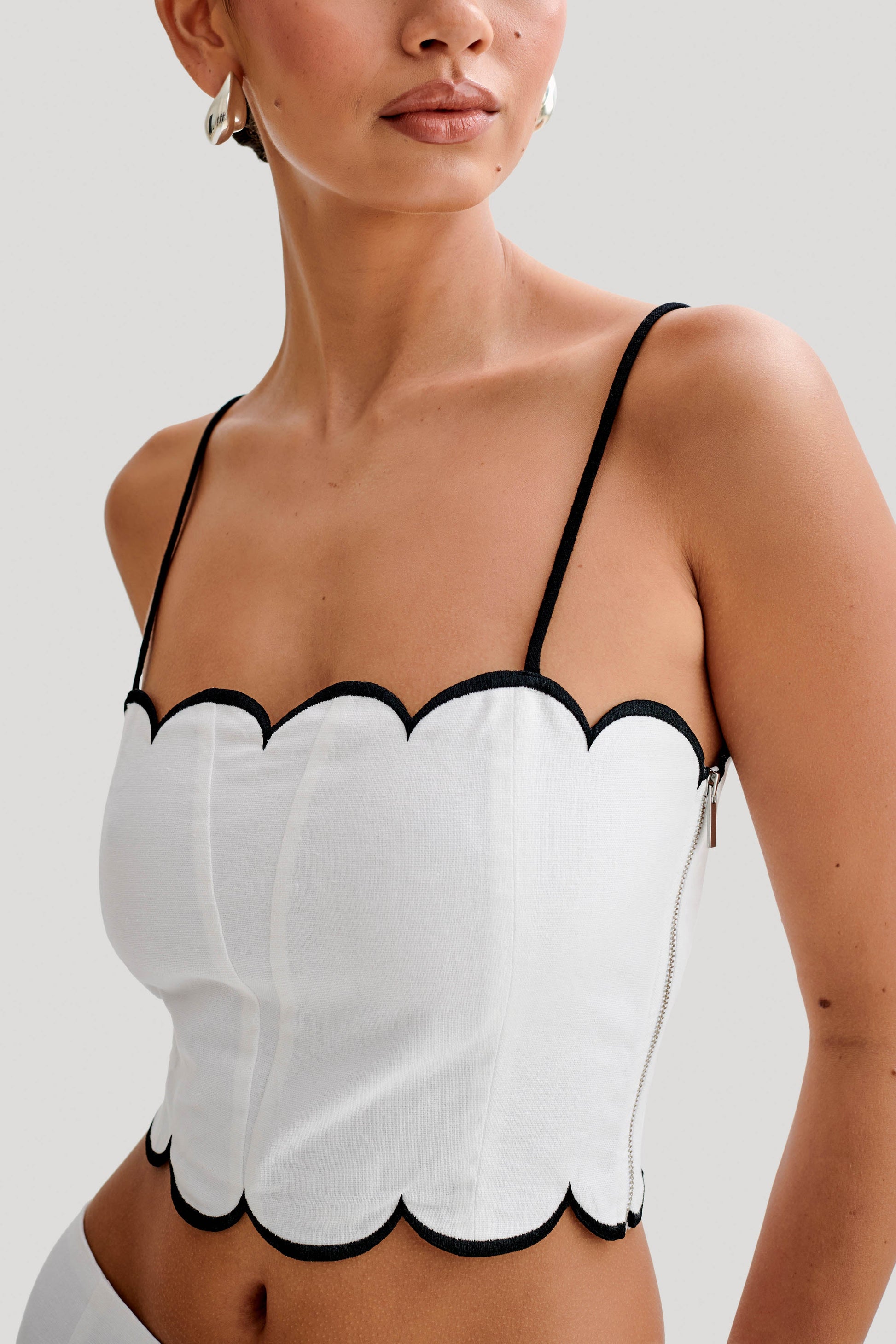 Alessio Scalloped Linen Top - Ivory #5