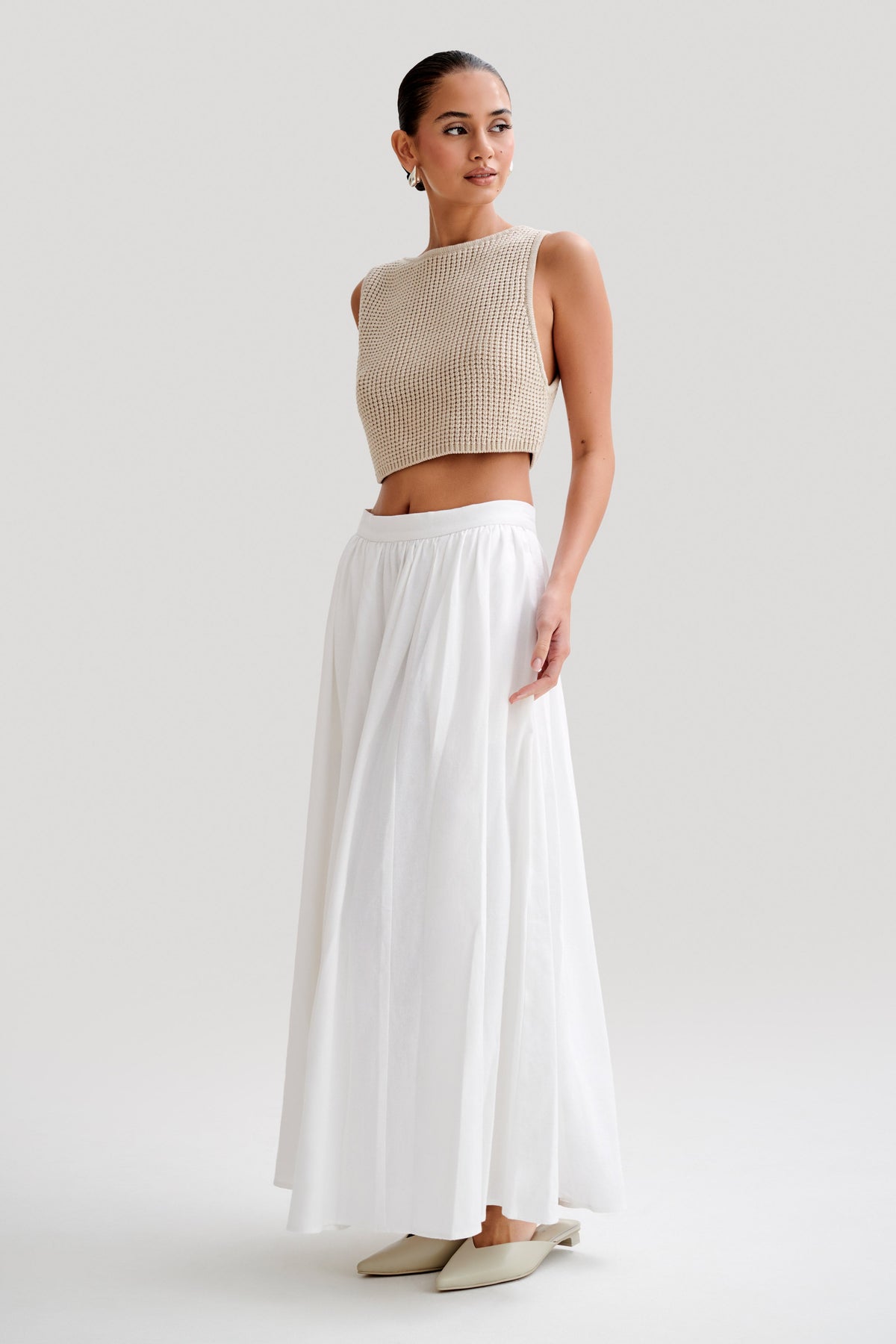 Clarence Linen A-Line Maxi Skirt - White #7