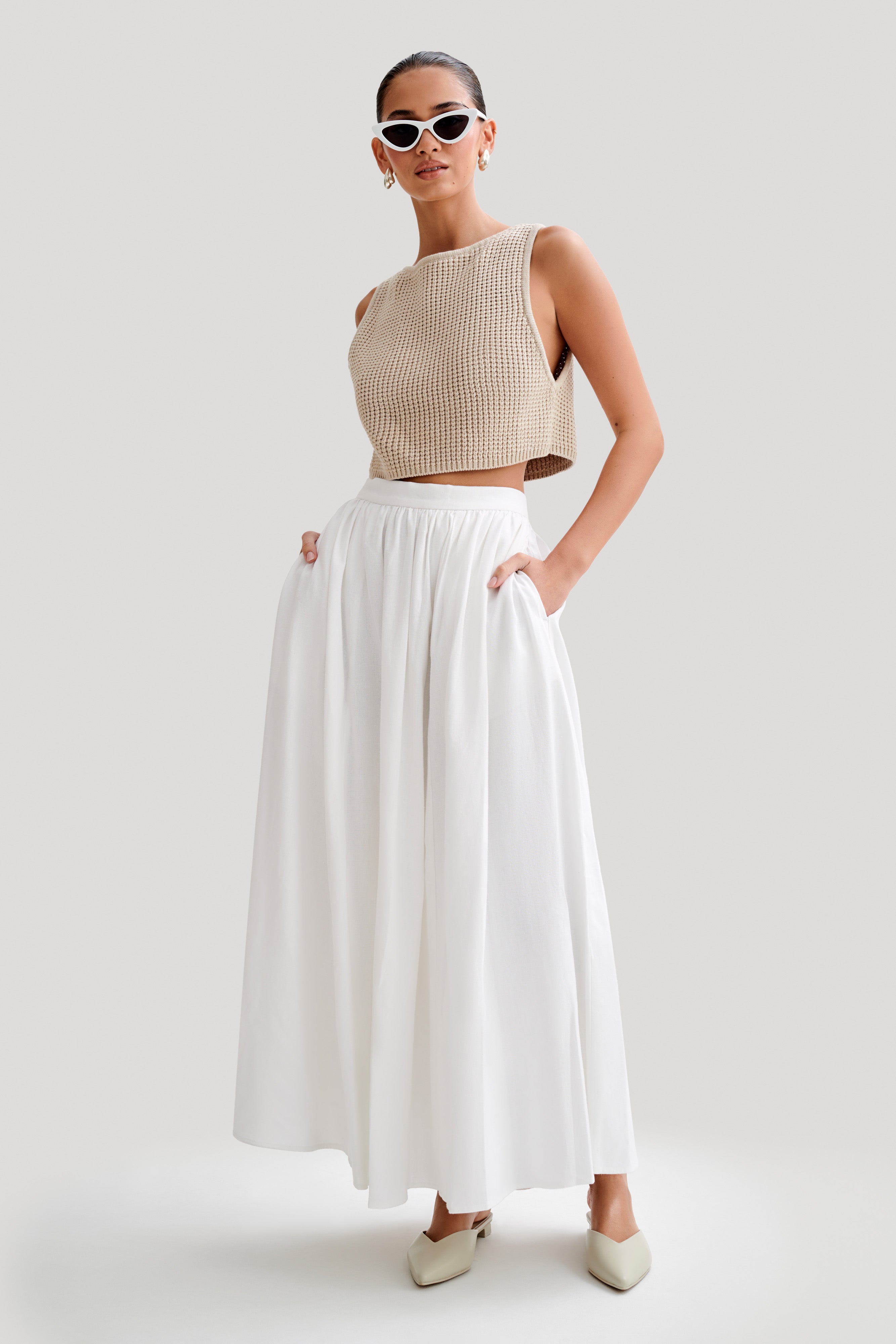Clarence Linen A-Line Maxi Skirt - White | MESHKI UK