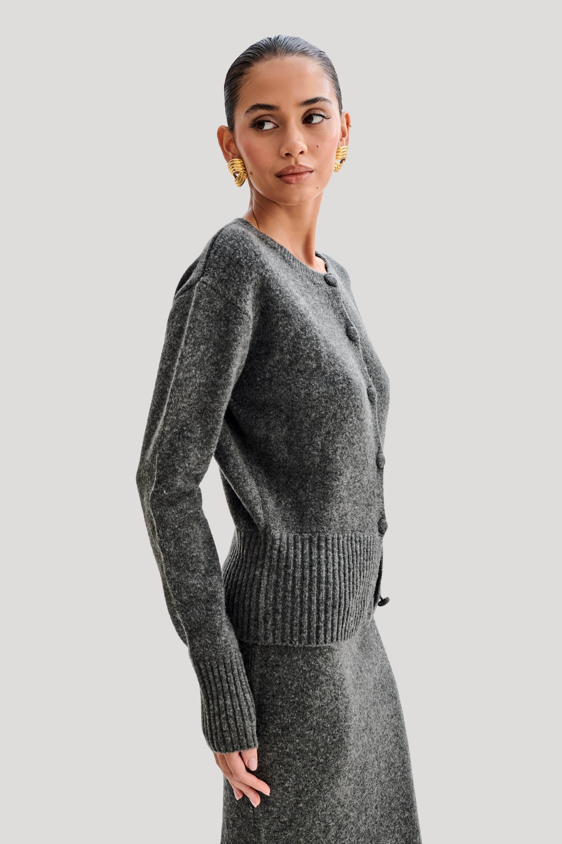 Genevieve Oversized Knit Cardigan - Charcoal Marle #8