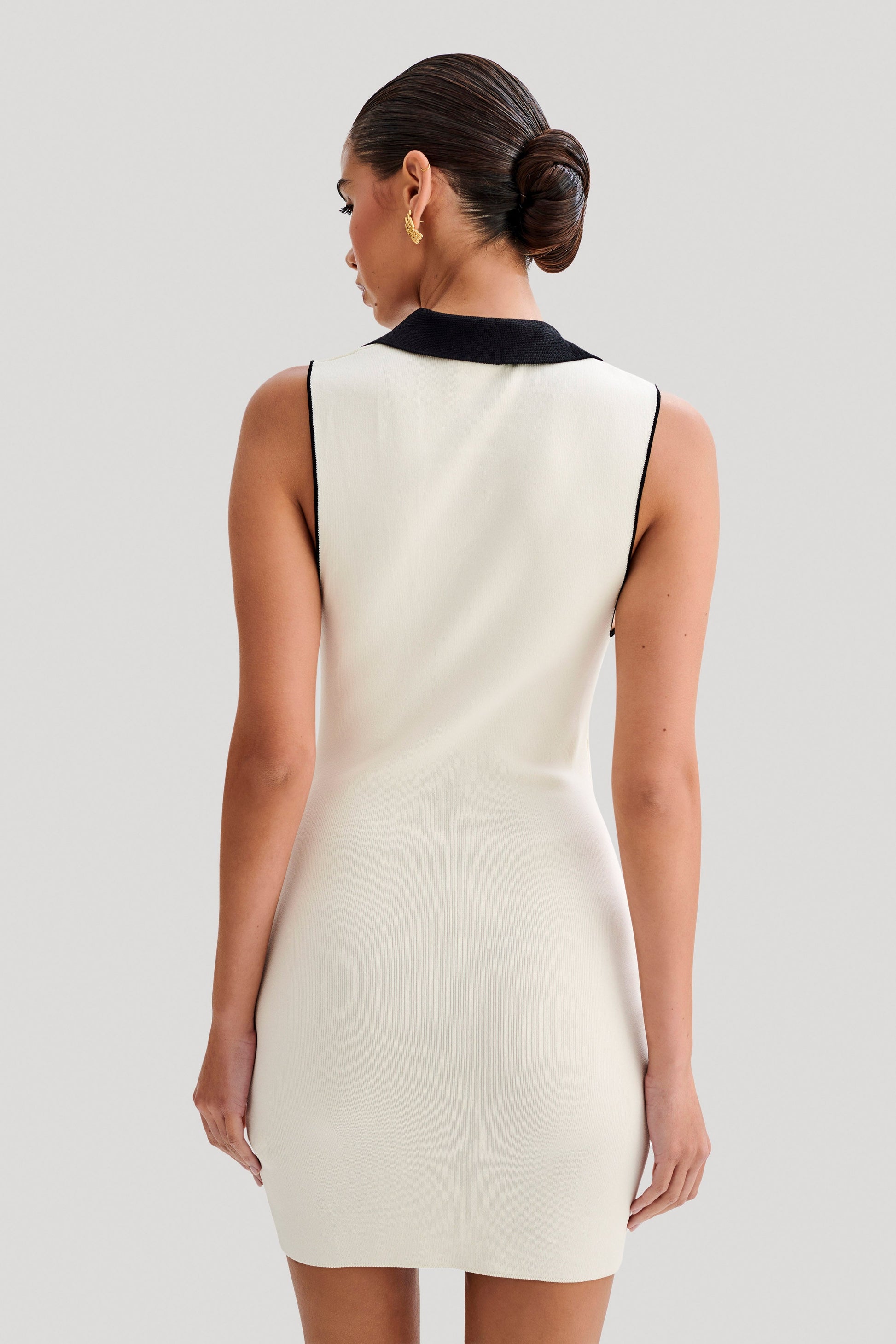 Veruka Collared Contrast Knit Mini Dress - Ivory #4