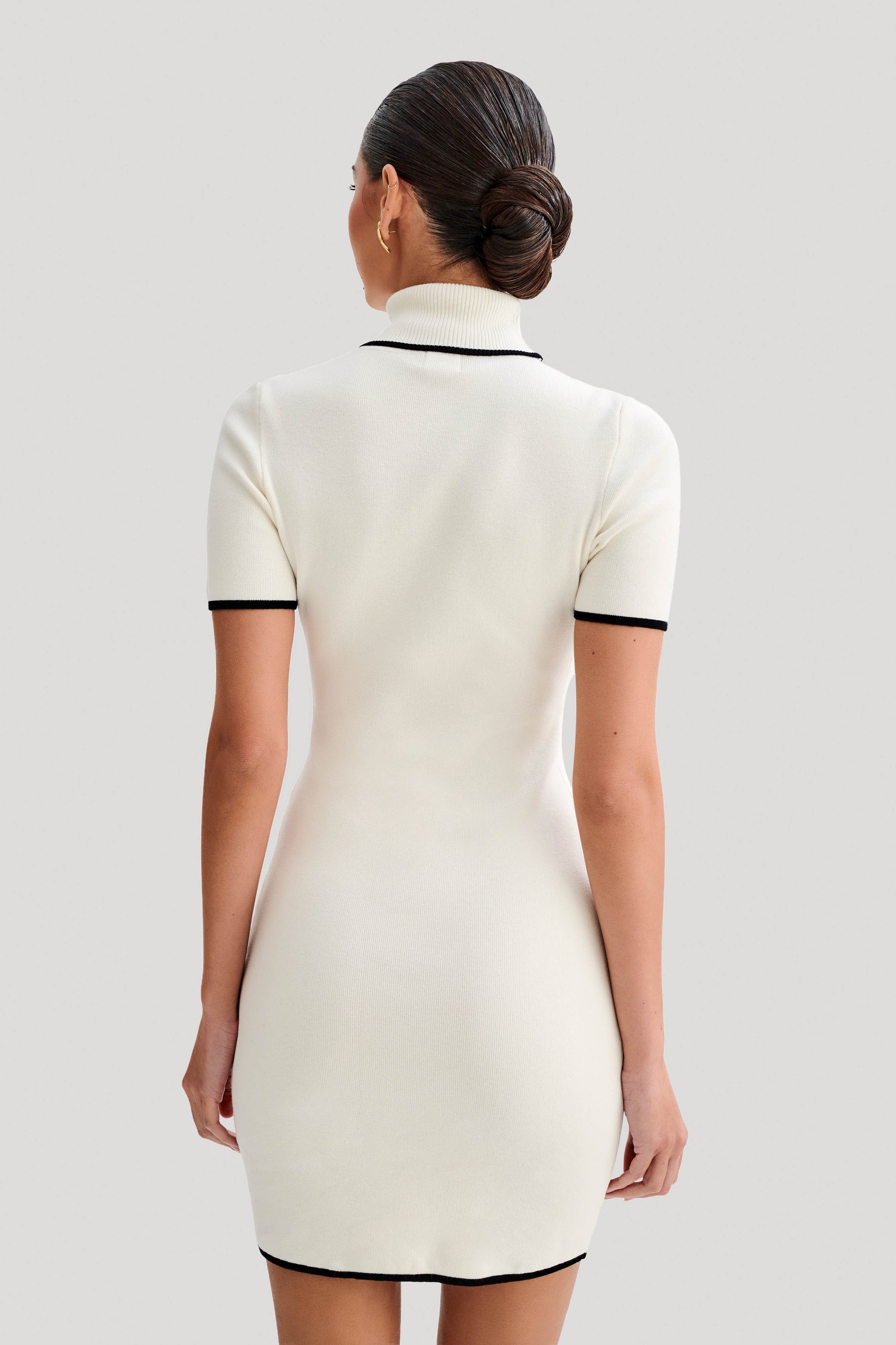 Hayley Turtleneck Contrast Knit Mini Dress - Ivory #3