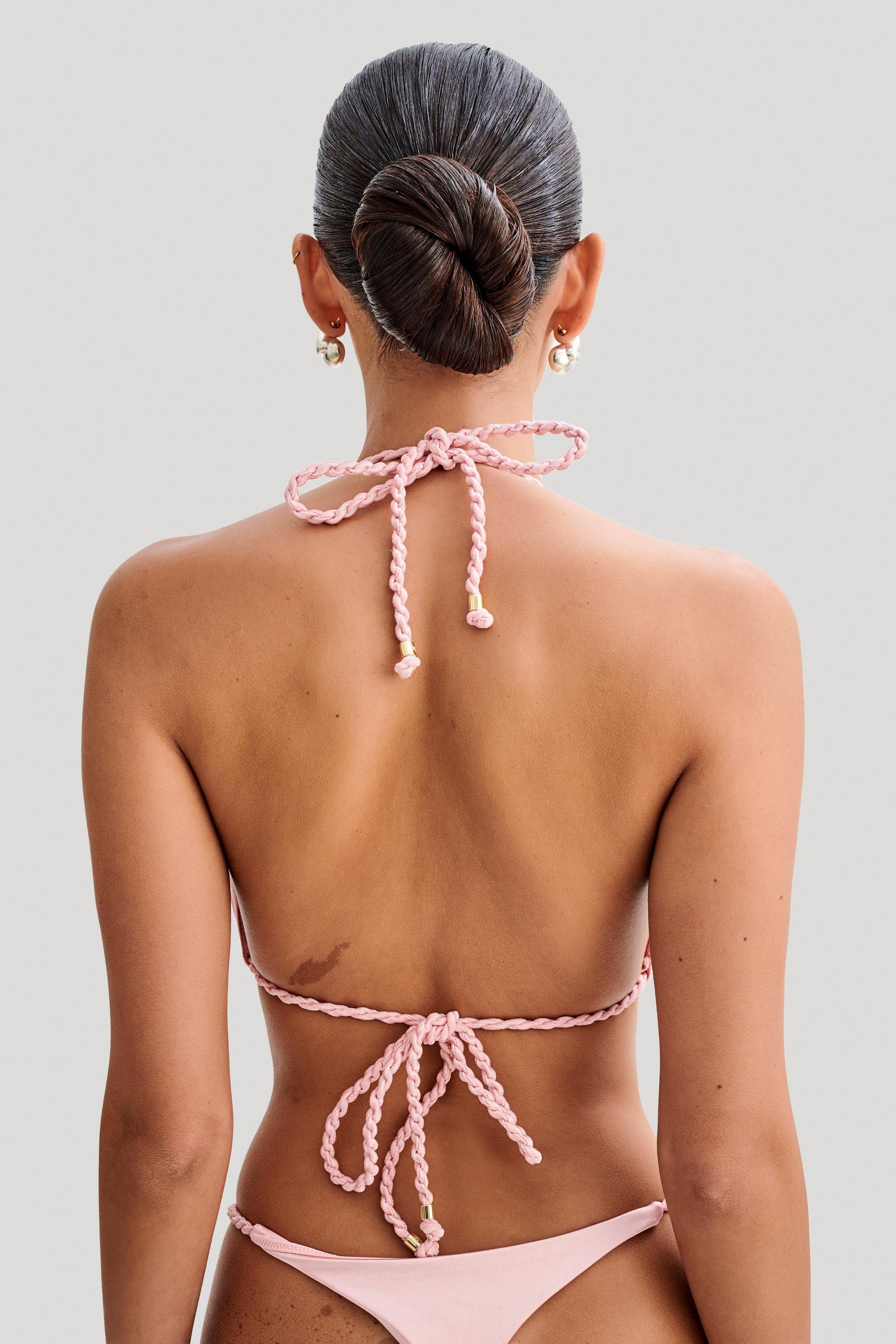 Sachi Triangle Bikini Top With Braided Ties - Pale Pink #4