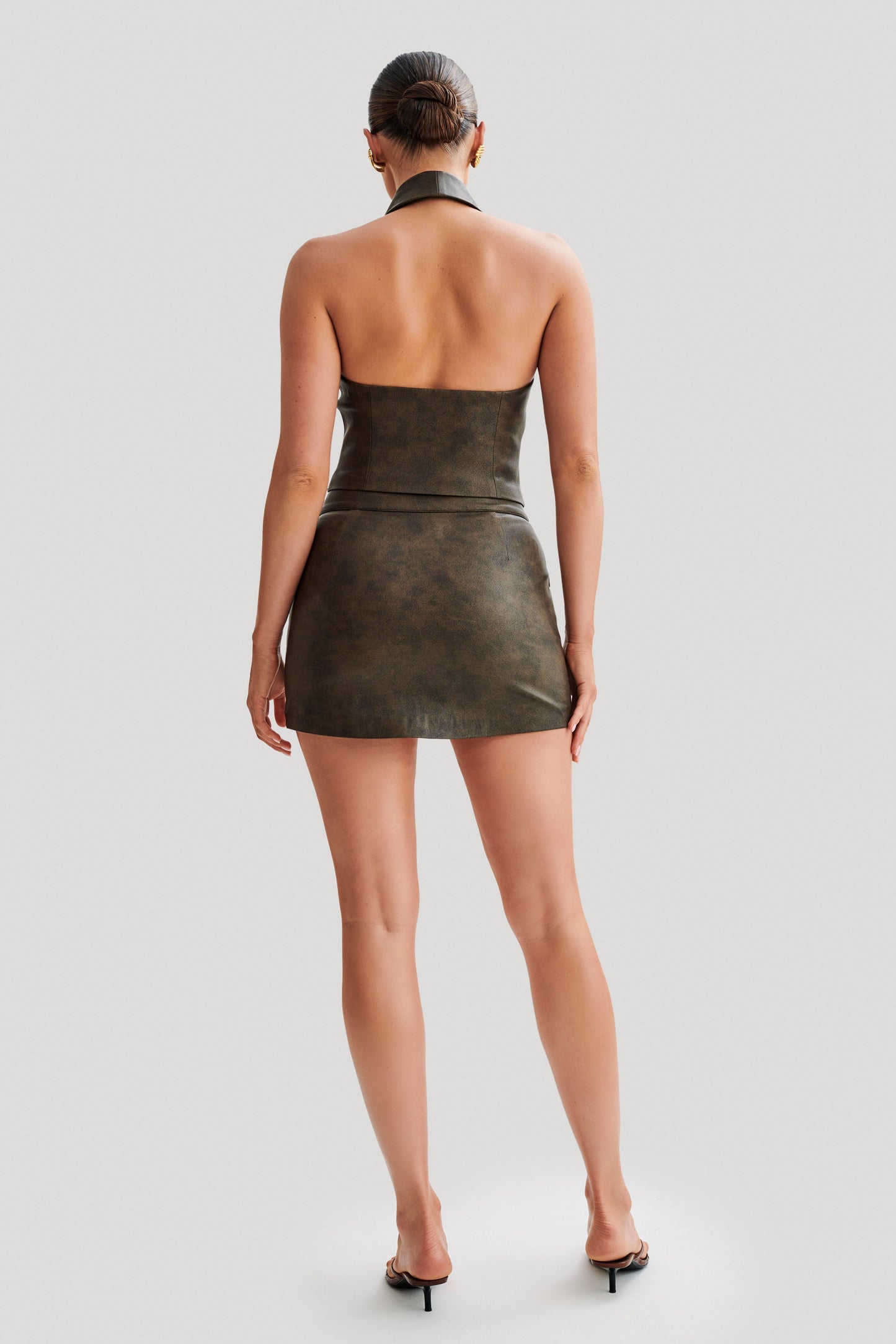 Kristen Faux Leather Mini Skirt - Vintage Chocolate