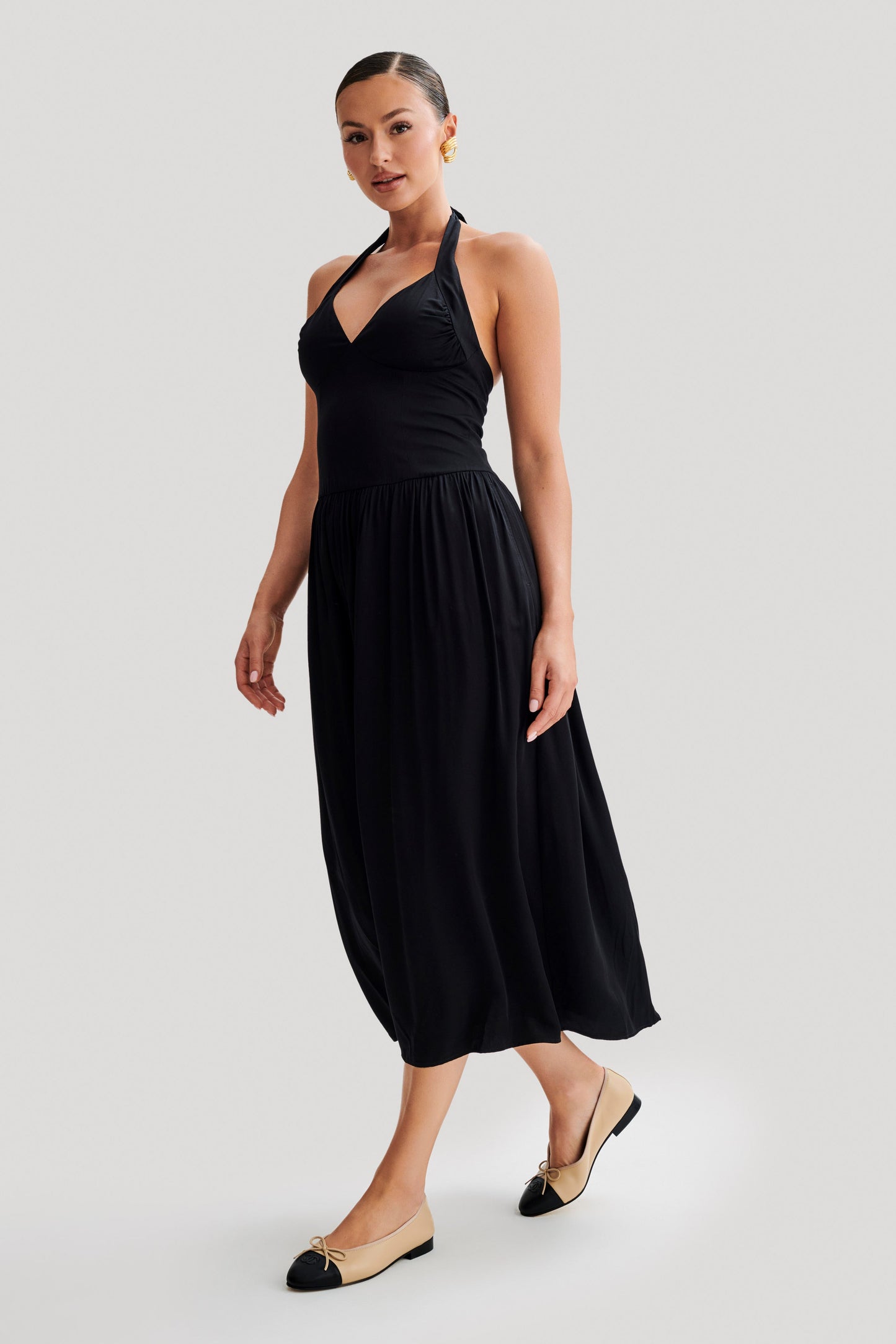 Harriette Halter Midi Dress - Black