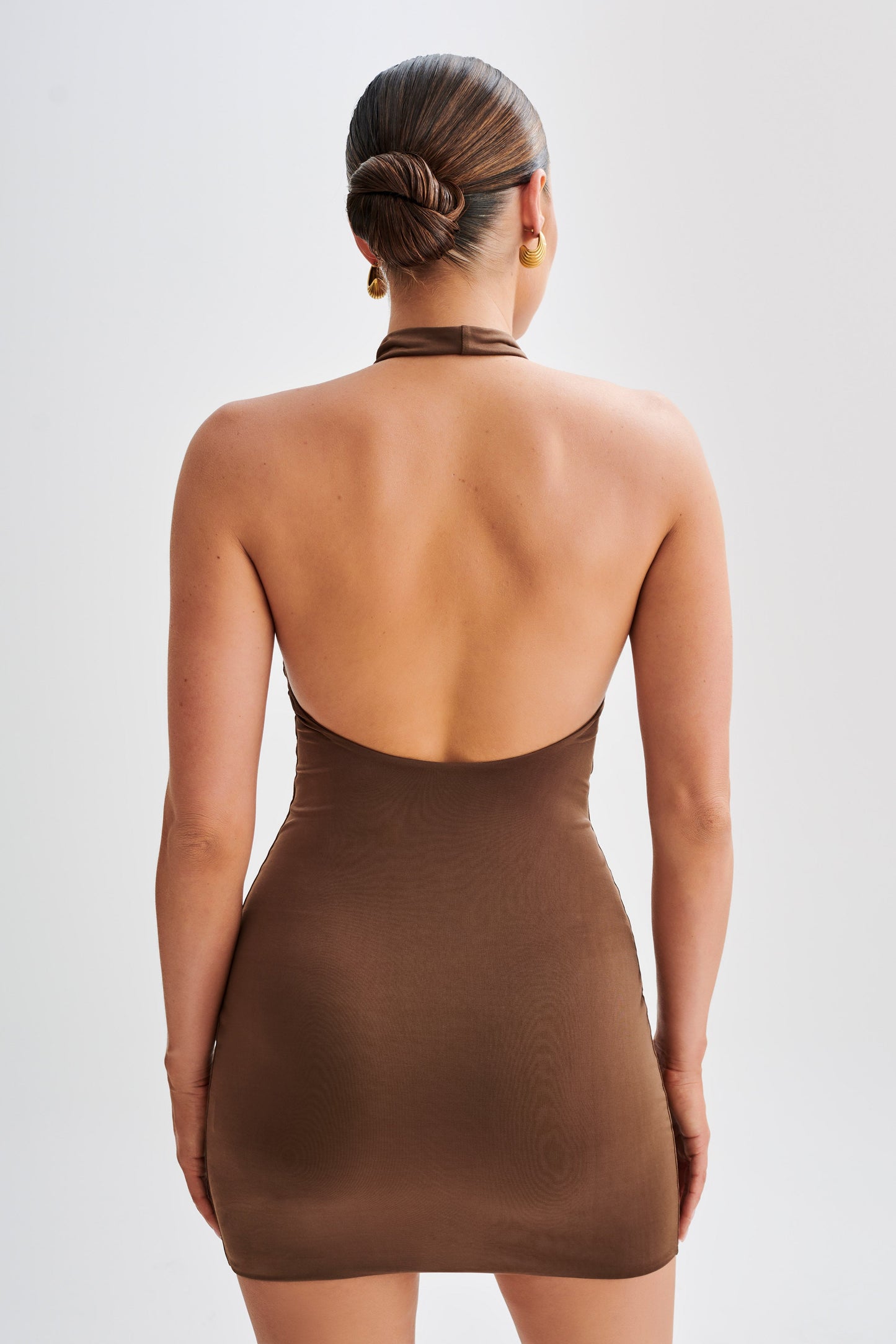 Zaida Slinky Halter Mini Dress - Mocha