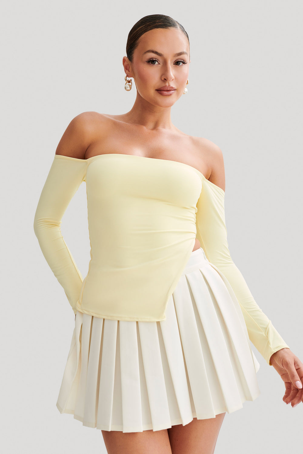 Carmen Recycled Nylon Off Shoulder Top - Lemon