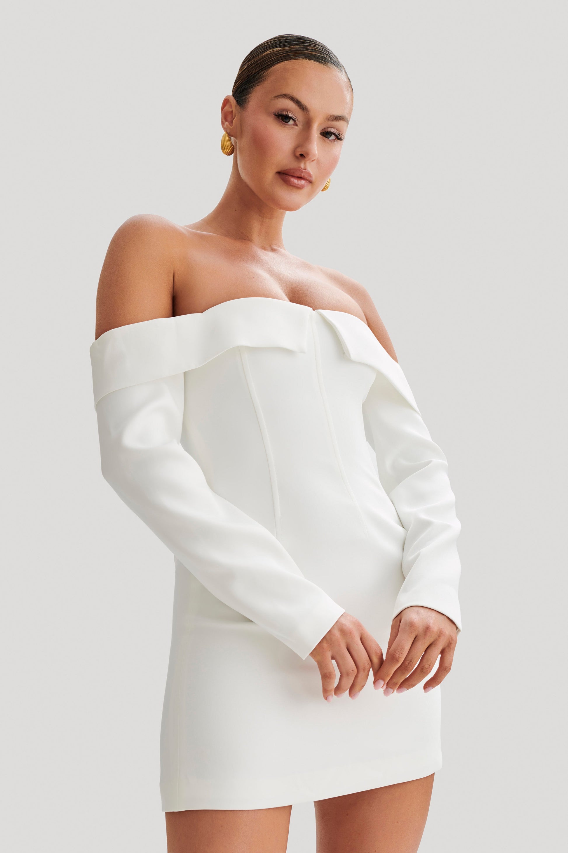 Hugo Suiting Off Shoulder Mini Dress - Ivory #6
