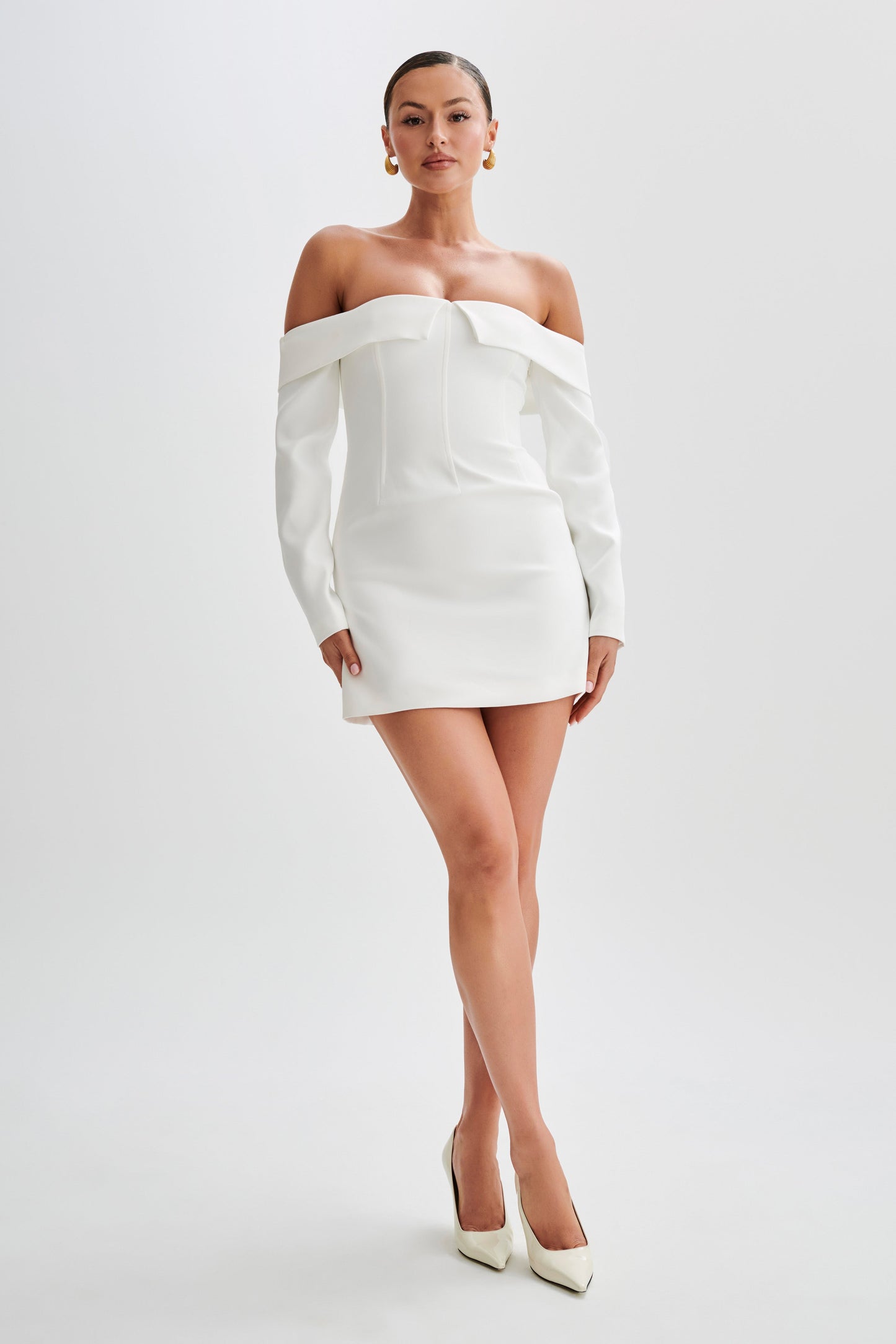 Hugo Suiting Off Shoulder Mini Dress - Ivory