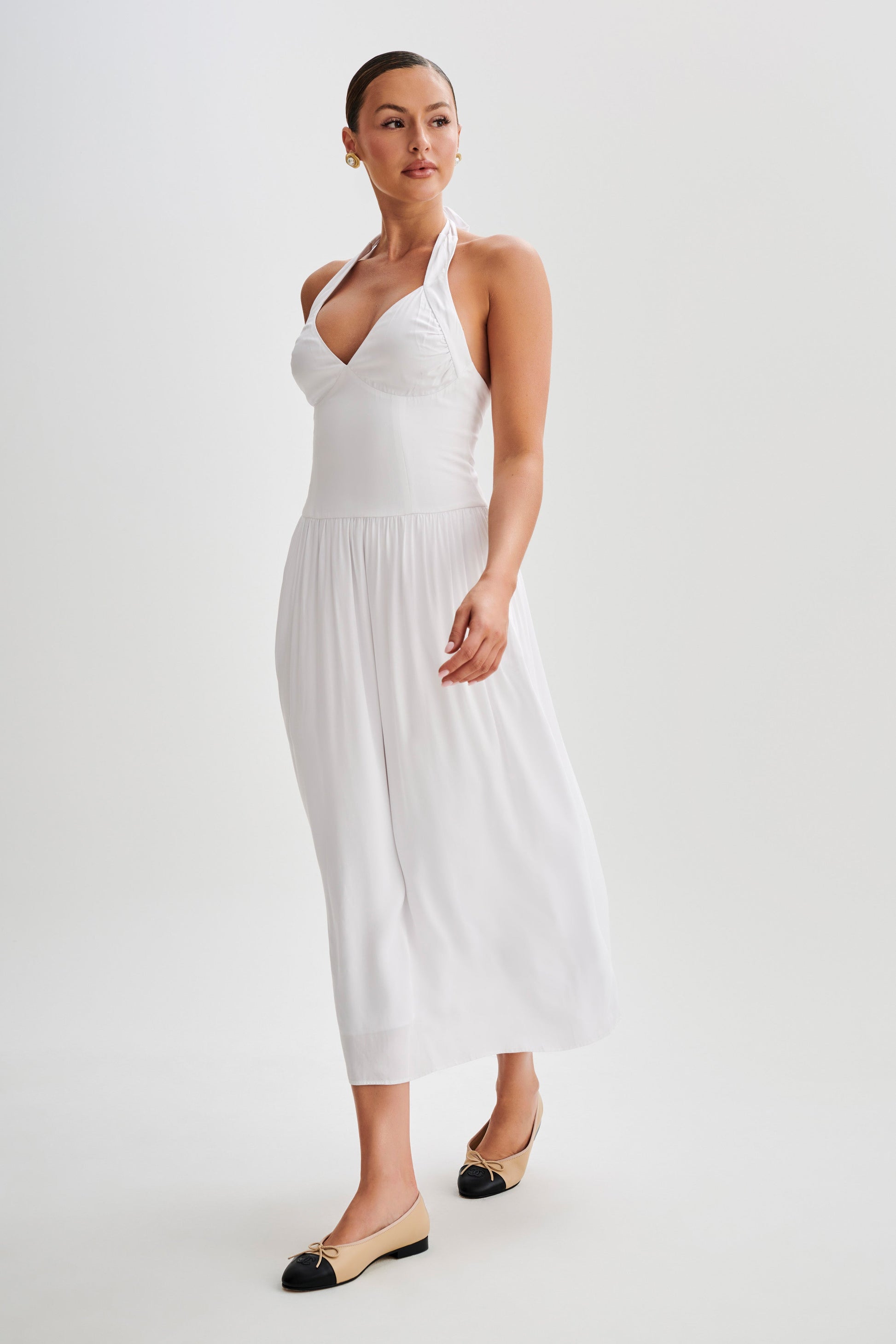 Harriette Halter Midi Dress - White #4