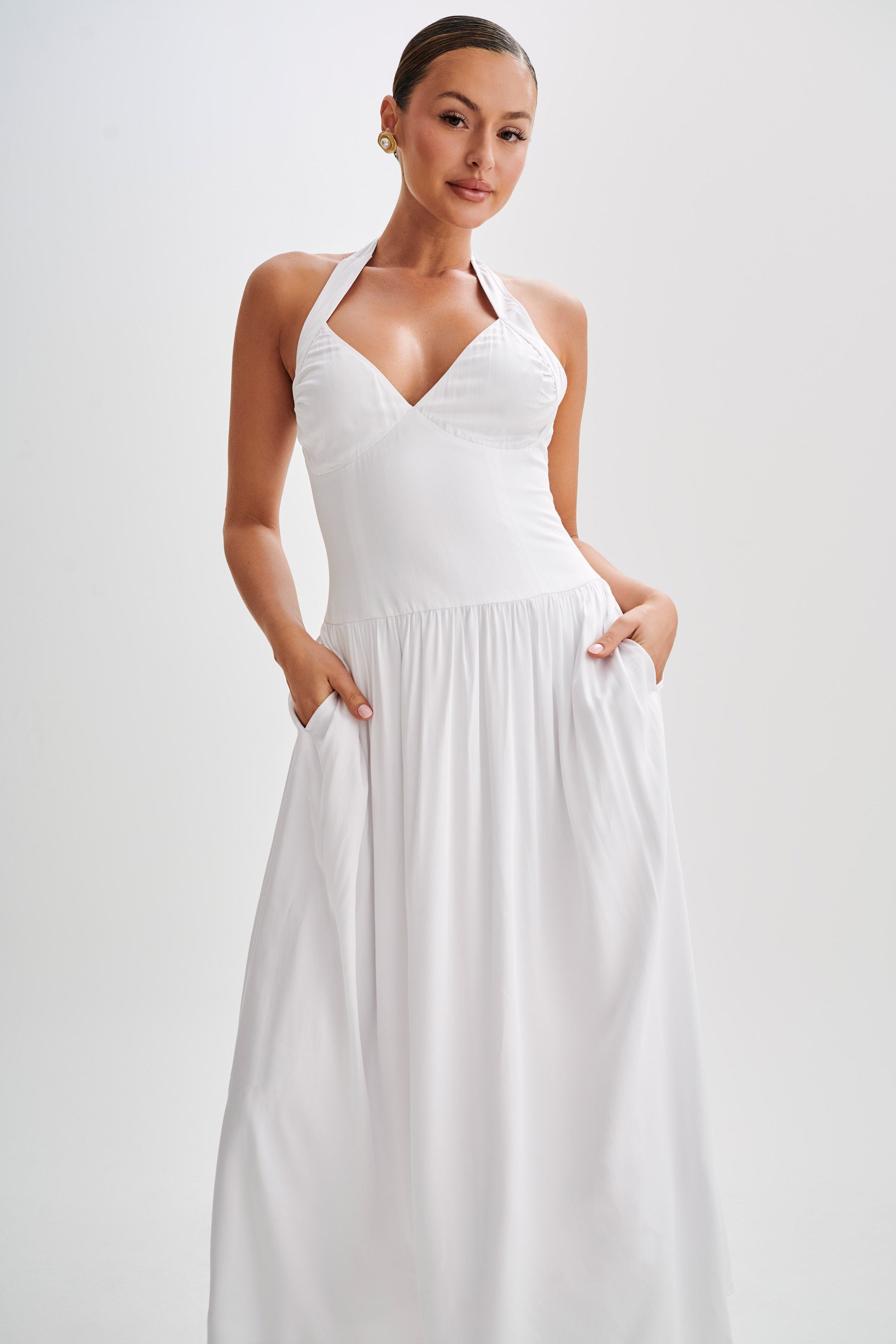 Harriette Halter Midi Dress - White #5