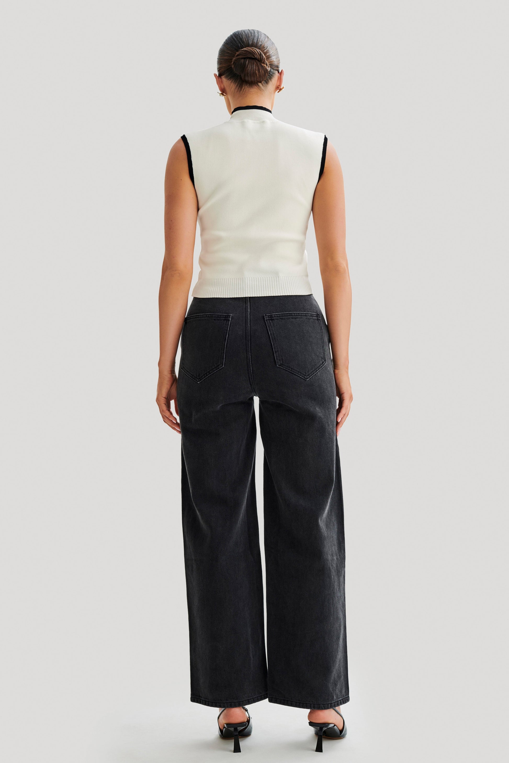 Roxy Wide Leg High Waist Denim Jeans - Washed Black #5