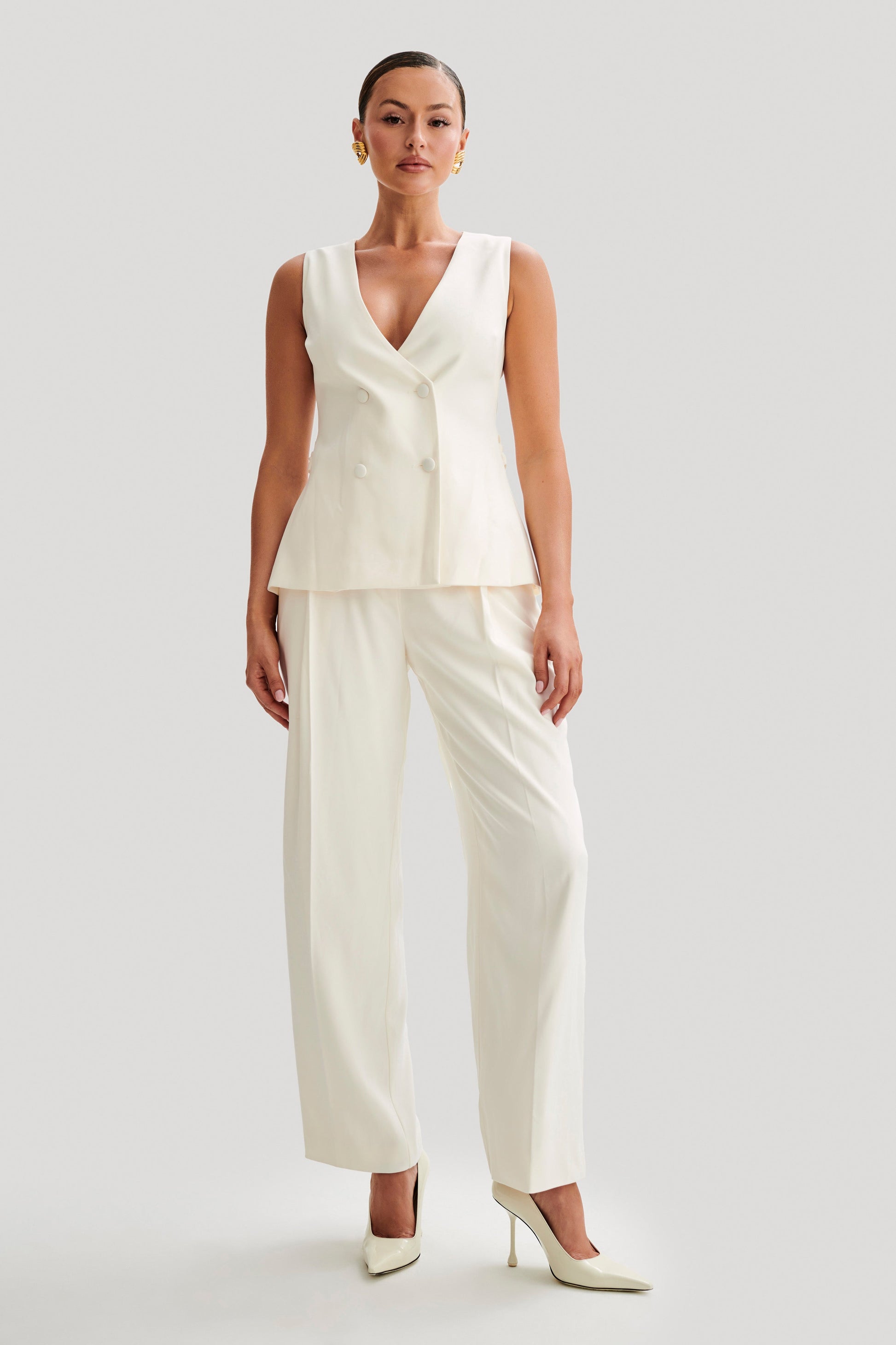 Amelie Suiting Longline Vest - Ivory #5