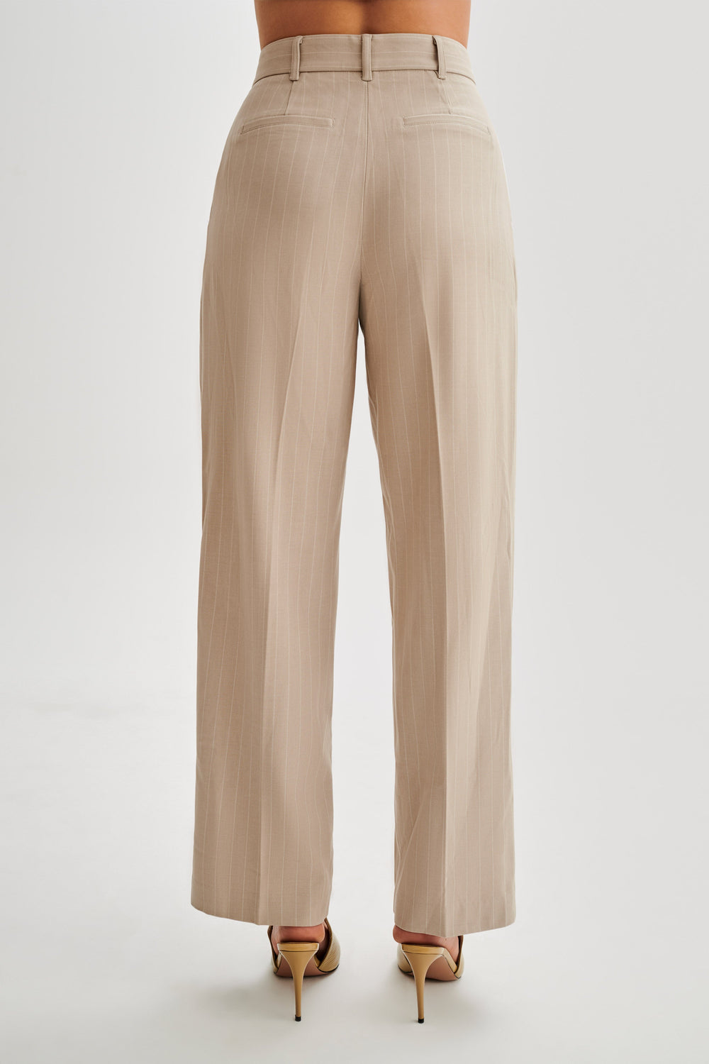 Amelie Suiting Straight Leg Pants - Taupe Pinstripe