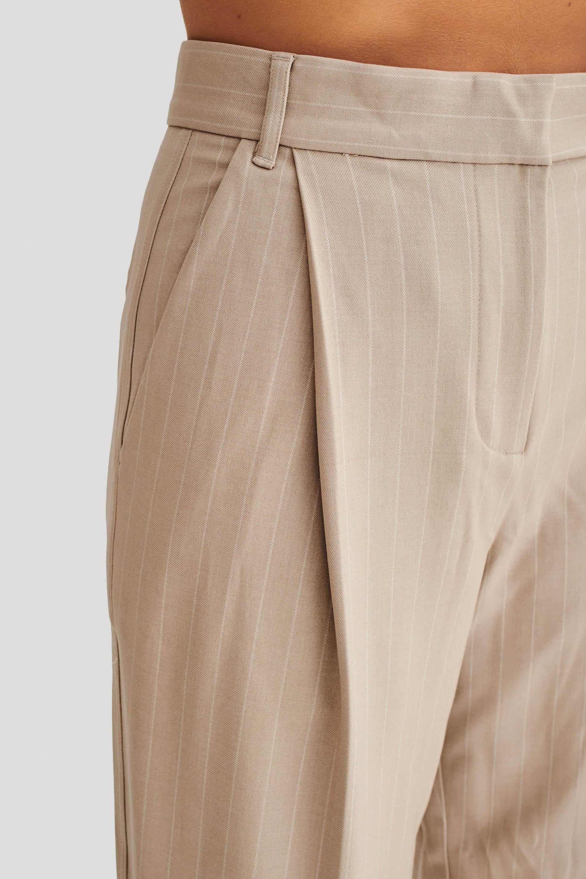 Amelie Suiting Straight Leg Pants - Taupe Pinstripe #2