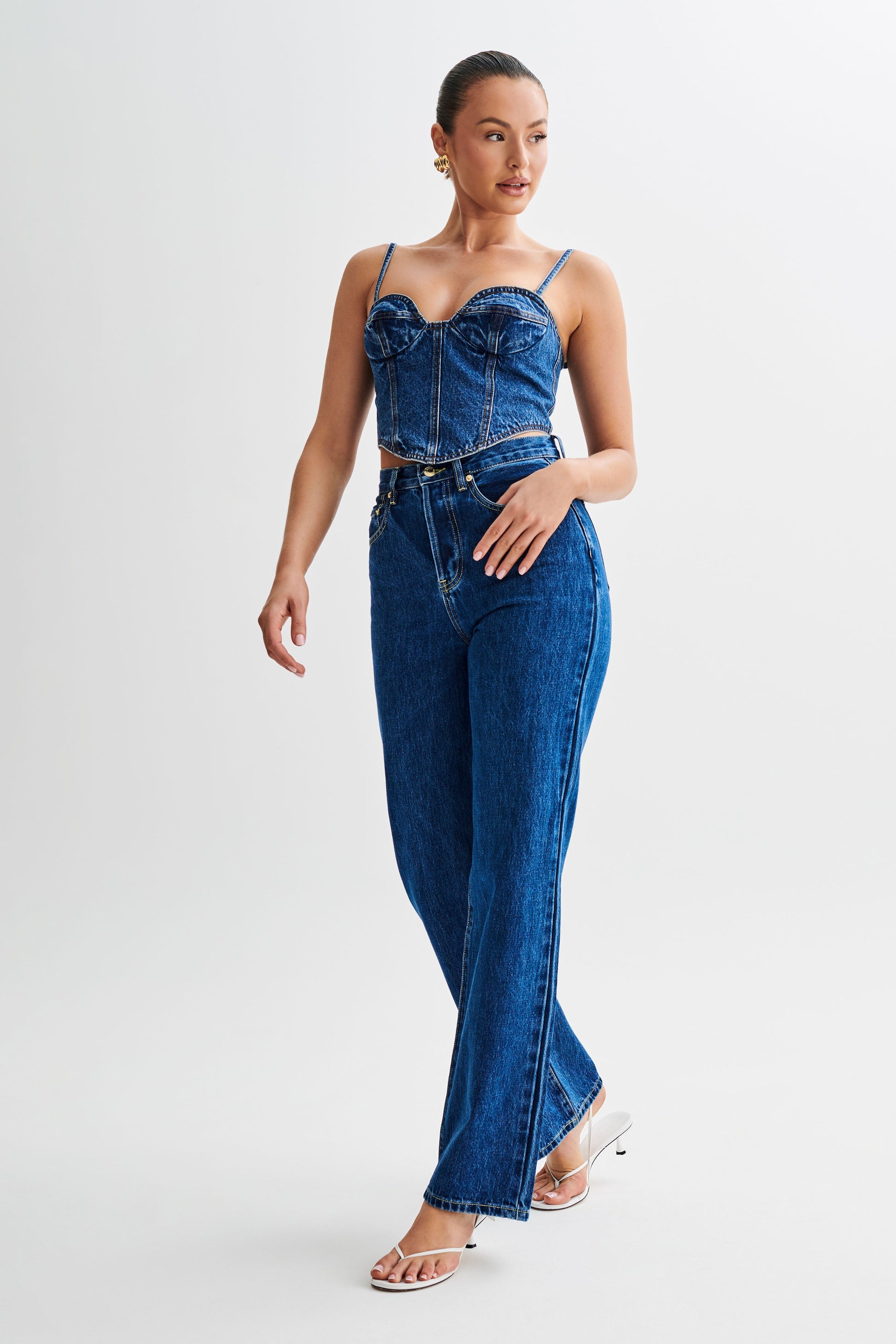 Lana Denim Cupped Corset Top - Dark Blue #5