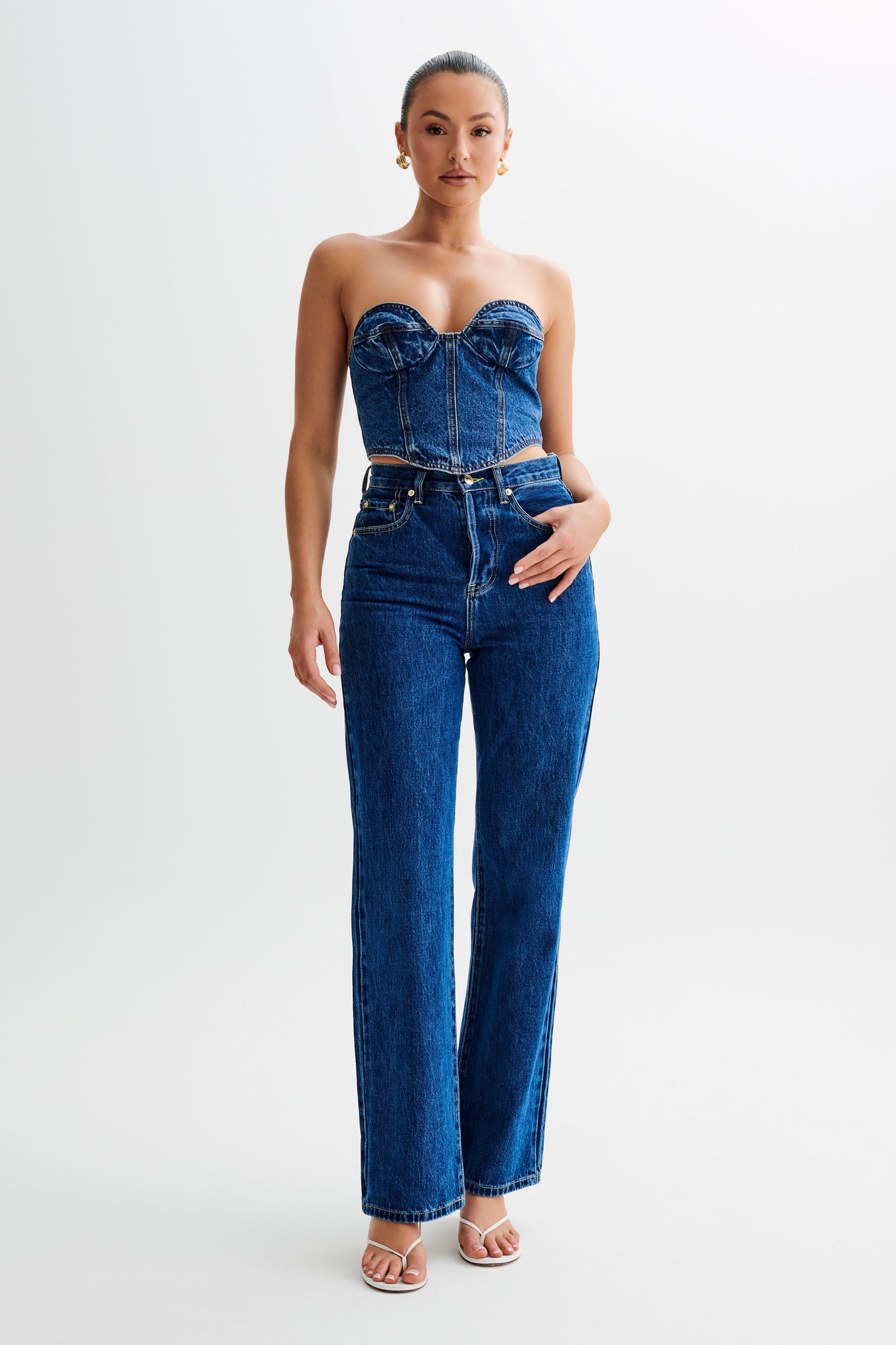 Lana Denim Cupped Corset Top - Dark Blue #3