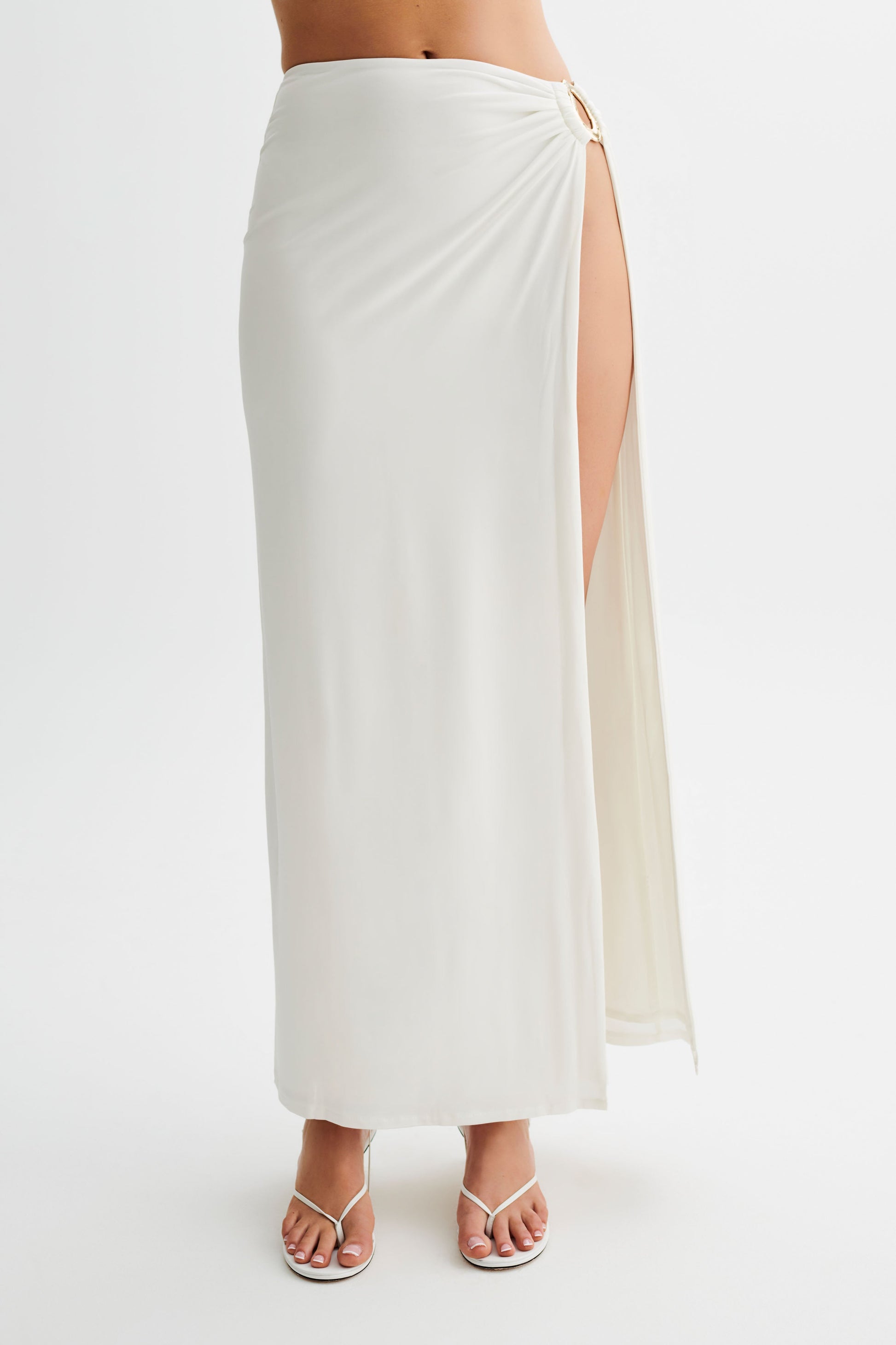 Suri Slinky Maxi Skirt With Gold Hardware - White #6