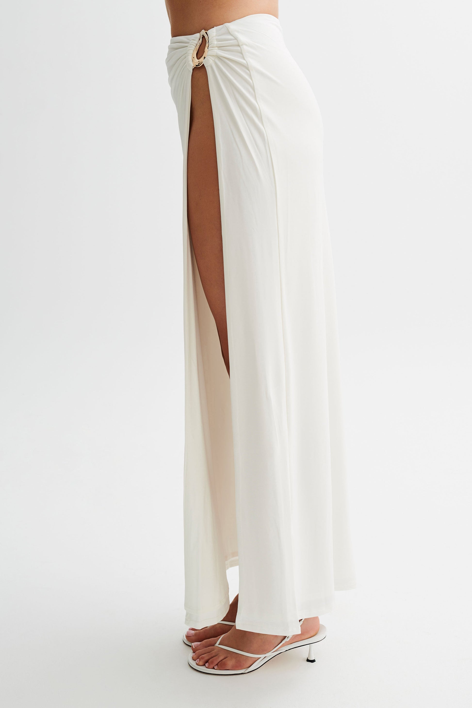 Suri Slinky Maxi Skirt With Gold Hardware - White #7