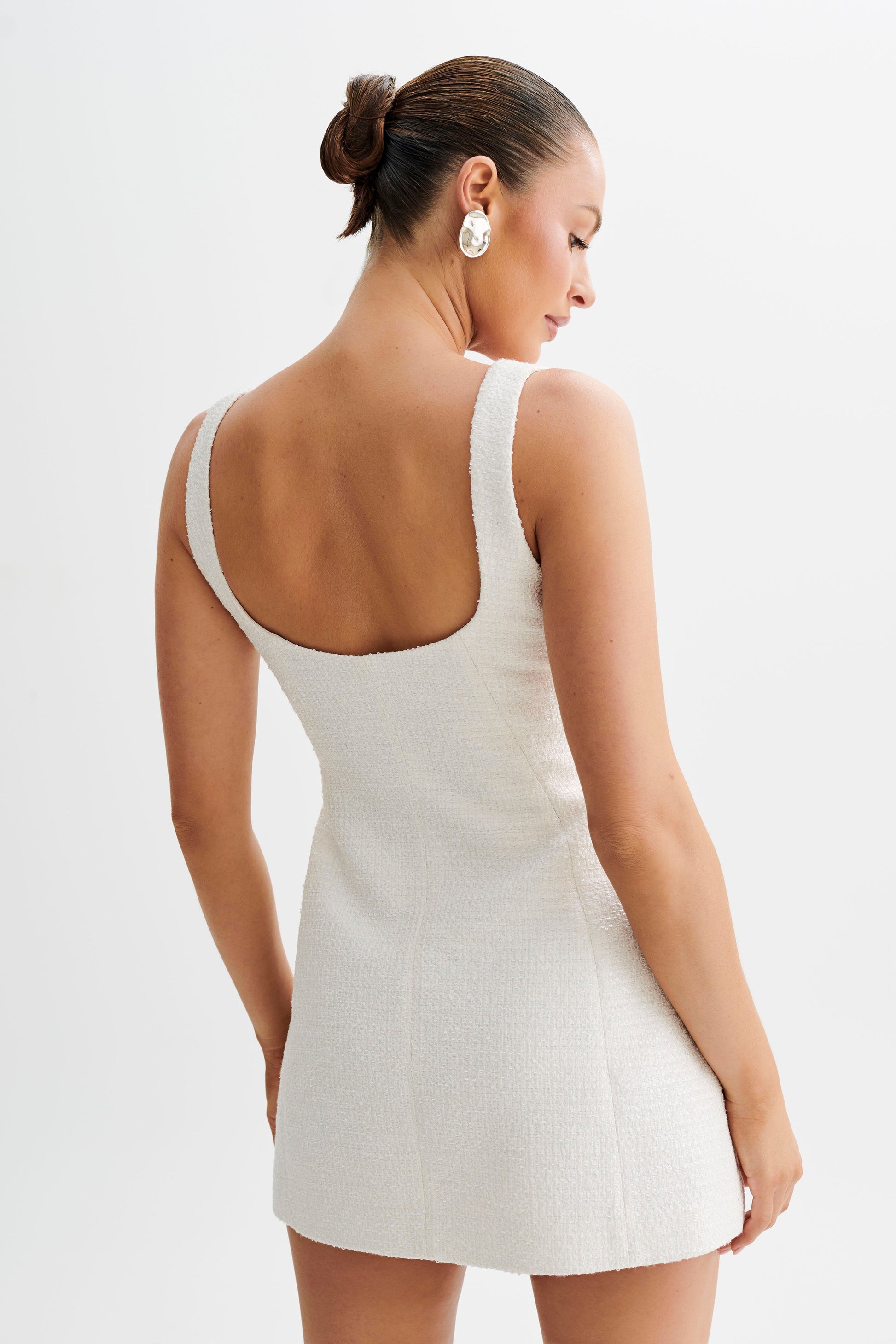 Beth Tweed Mini Dress - White #3