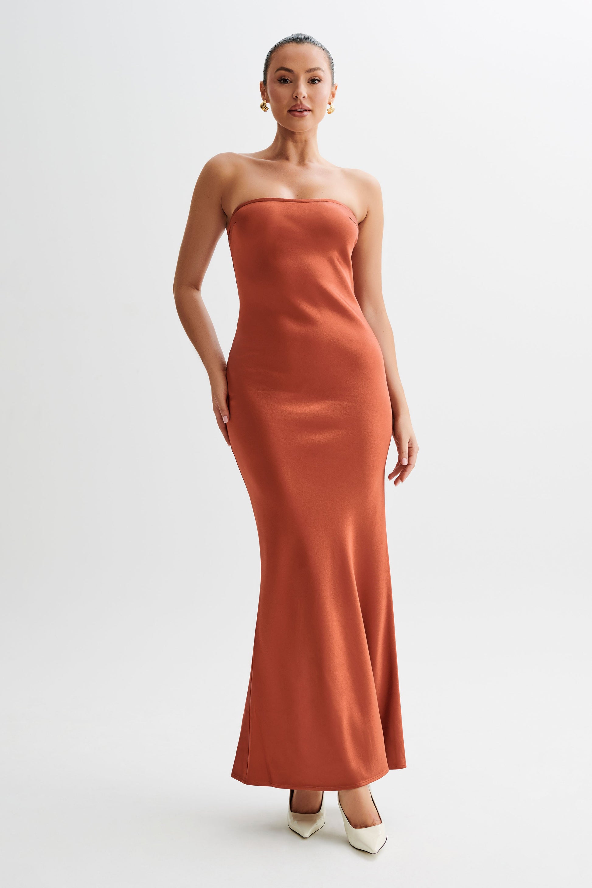 Claudette Strapless Satin Maxi Dress - Burnt Orange #4