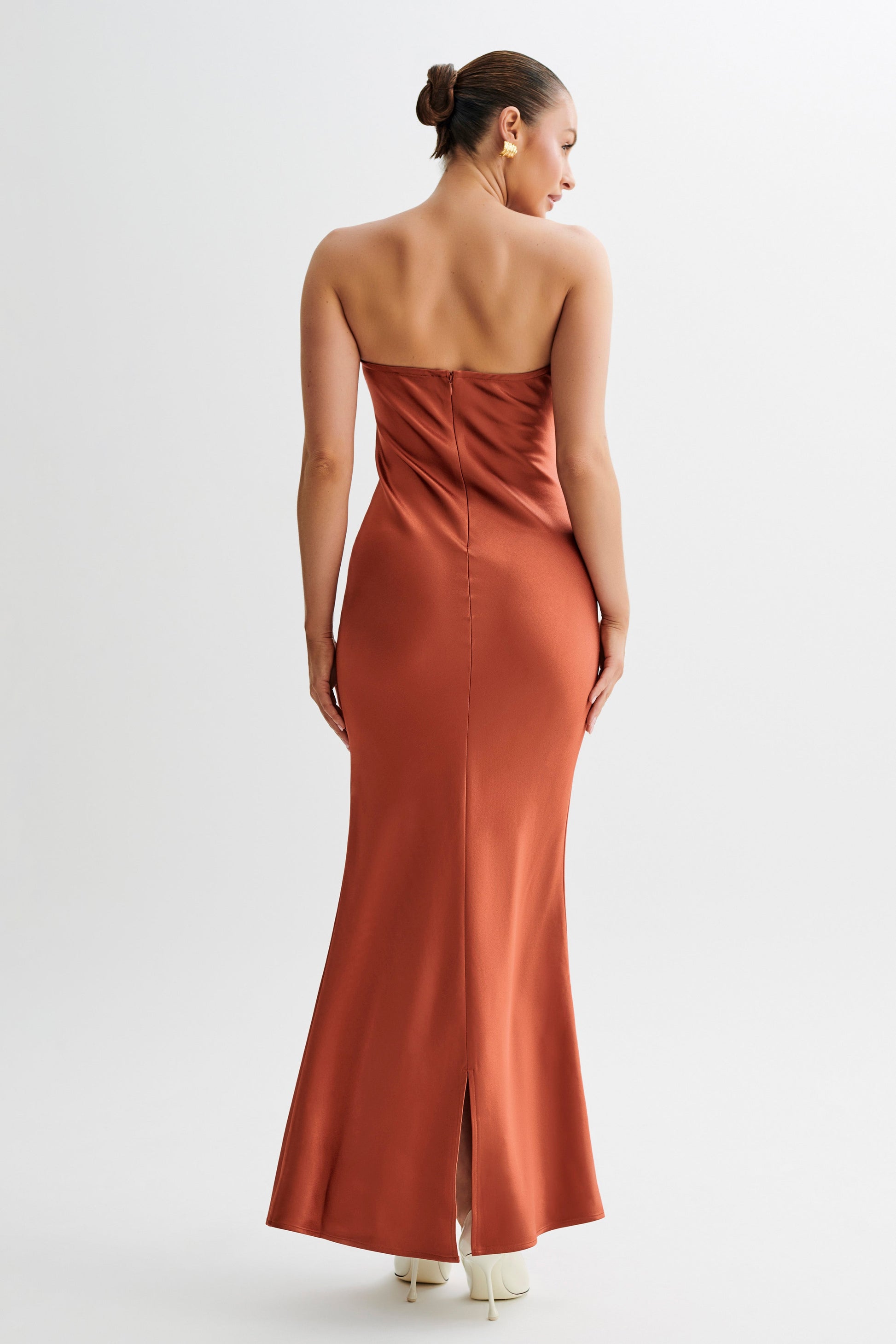 Claudette Strapless Satin Maxi Dress - Burnt Orange #2