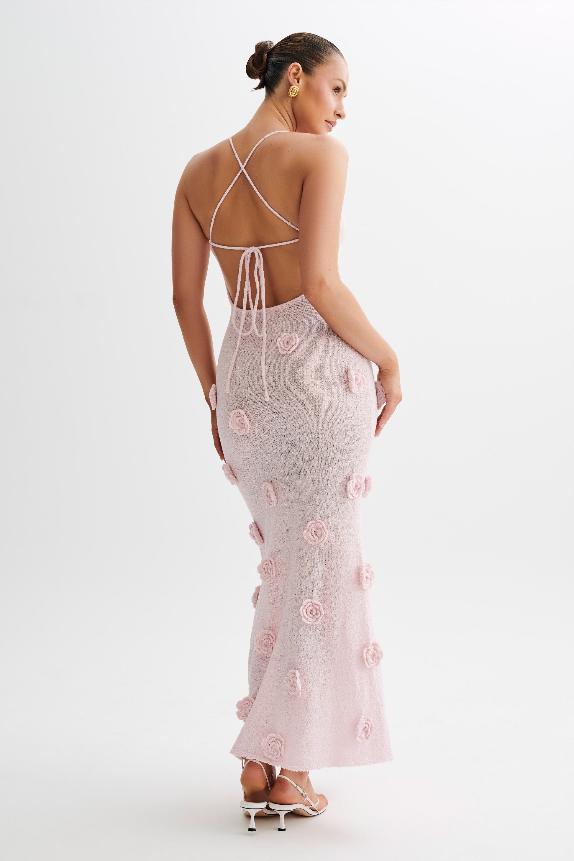 Suki Knit Maxi Dress With Flowers - Baby Pink #3