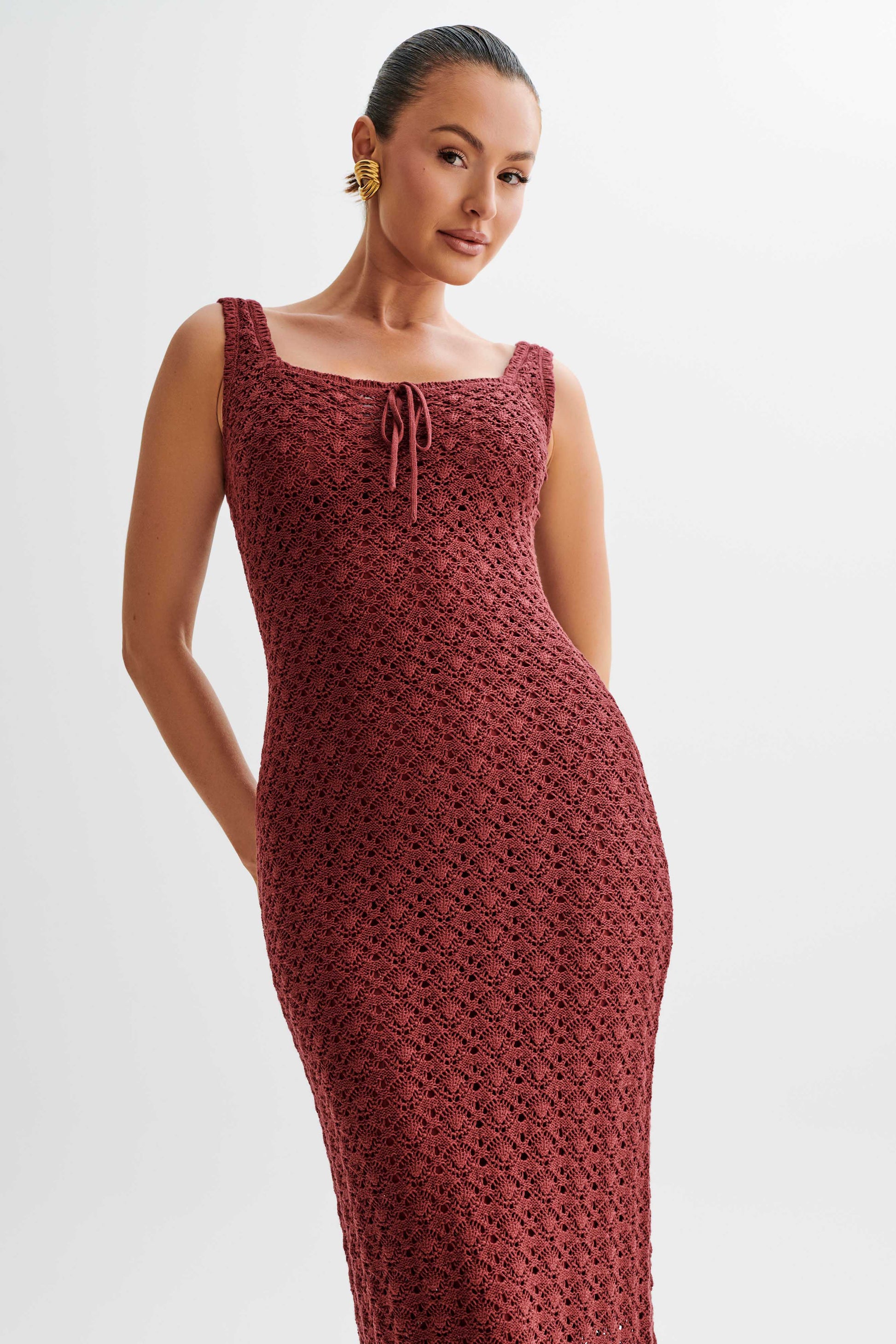 Sylvie Frill Knit Midi Dresses - Wine #5