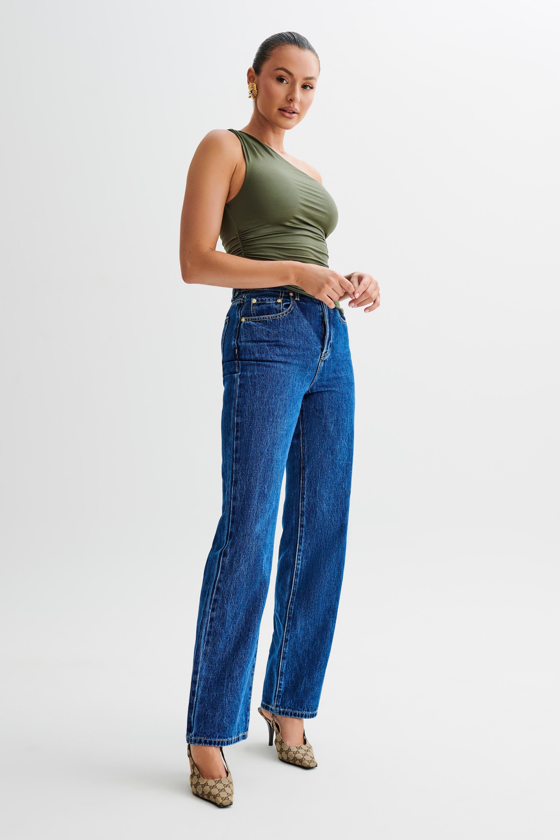 Sarah One Shoulder Modal Asymmetric Top - Military Olive #5