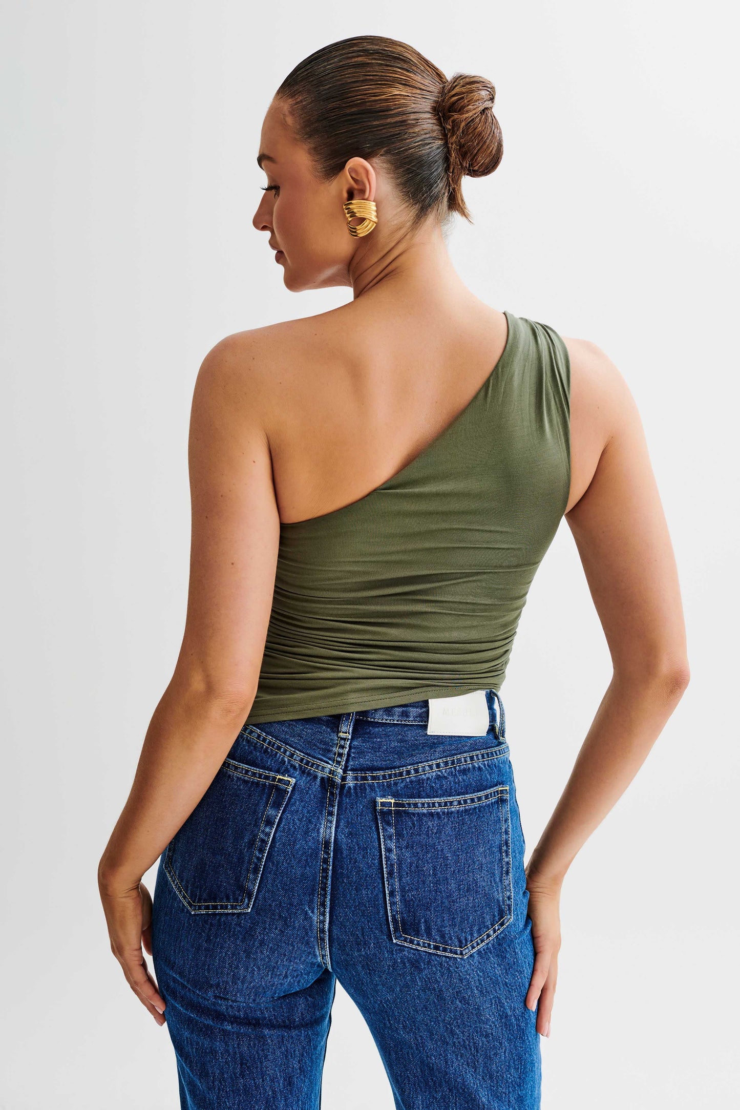 Sarah One Shoulder Modal Asymmetric Top - Military Olive