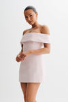 Helena Tweed Off Shoulder Mini Dress - White Check