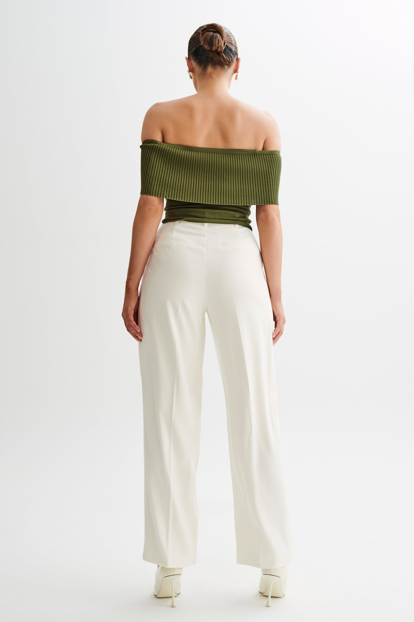 Susanna Off Shoulder Knit Top - Military Olive