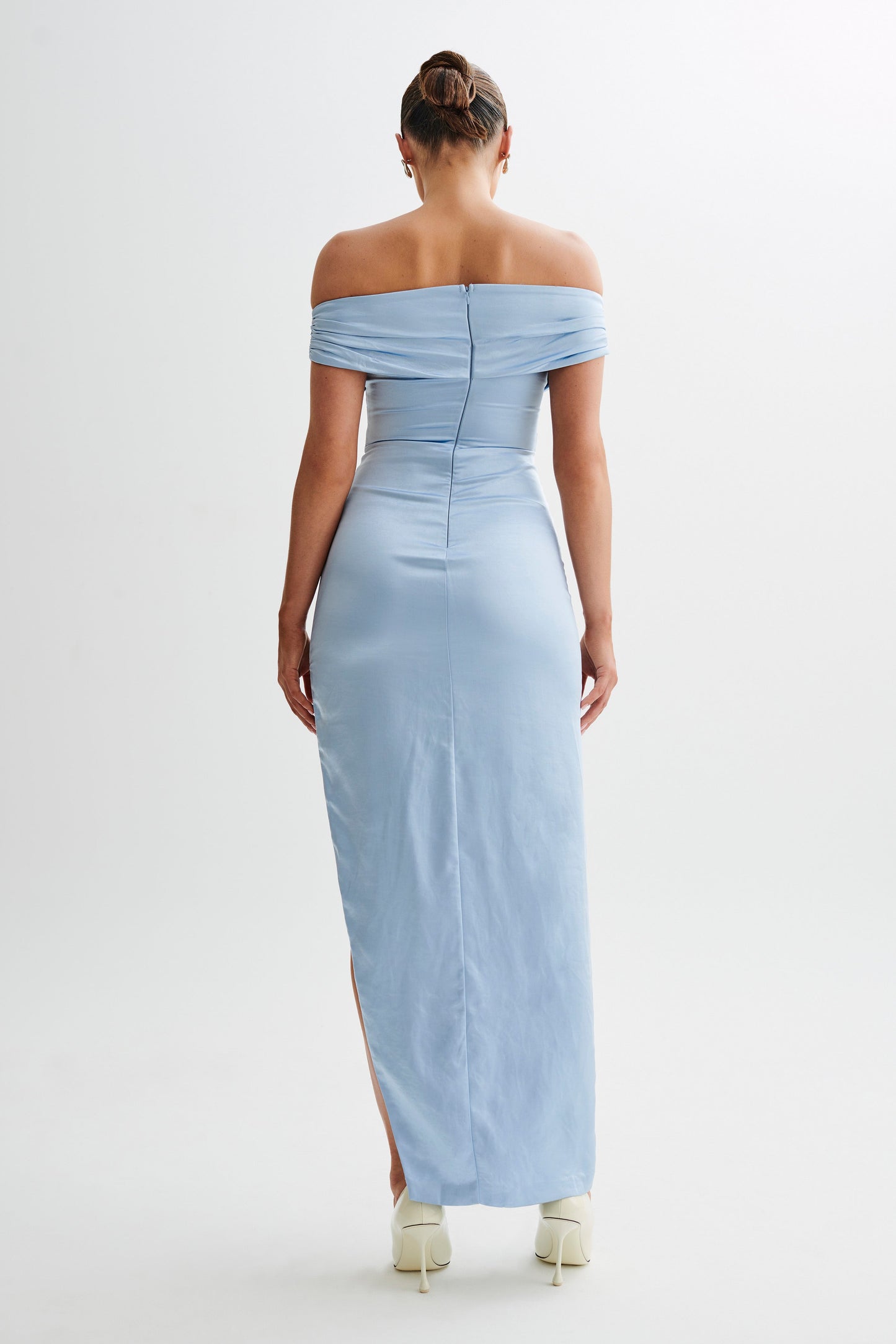 Harley Off Shoulder Satin Maxi Dress - Cornflower Blue