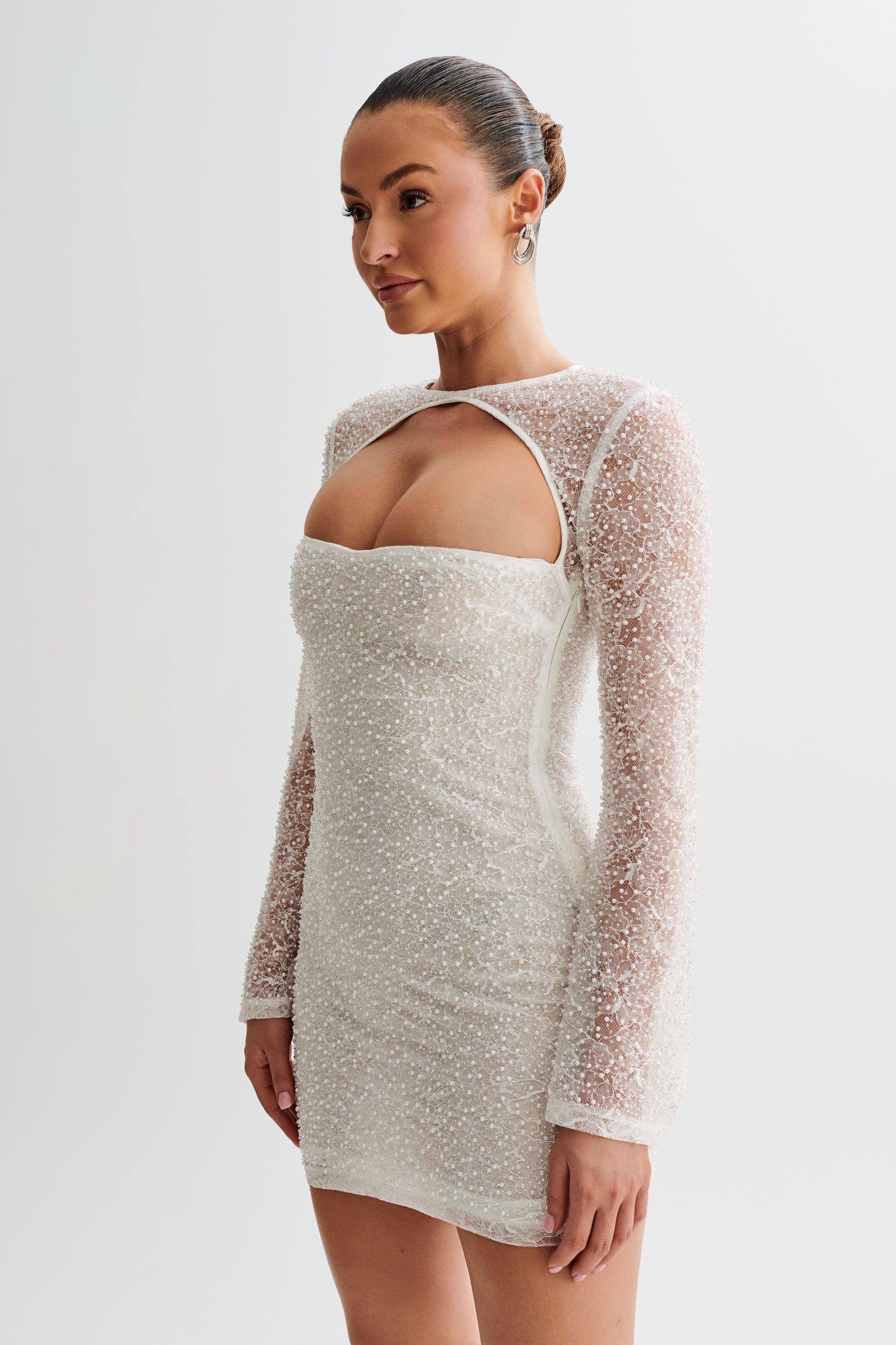 Paxton Pearl Beaded Mini Dress - White #7