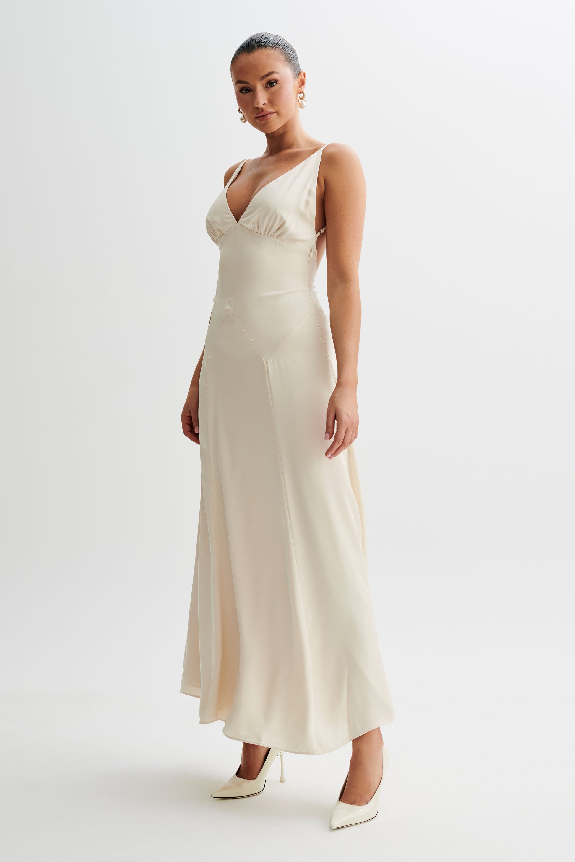 Kamala Low Back Satin Maxi Dress - Sand #4