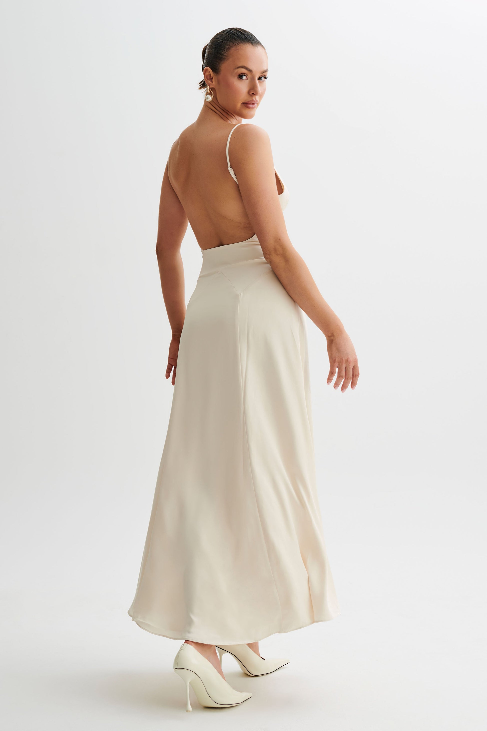 Kamala Low Back Satin Maxi Dress - Sand #2